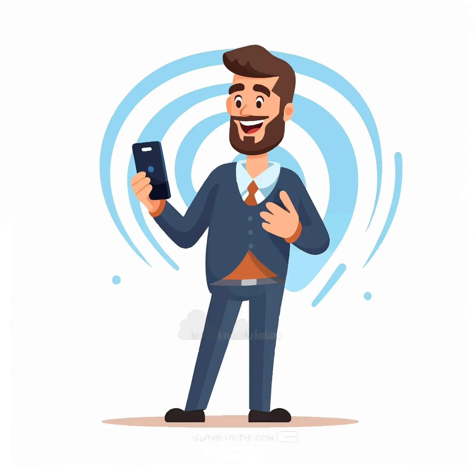 Cartoon Man Using Smartphone with WiFi Connection — free download from Dotvec