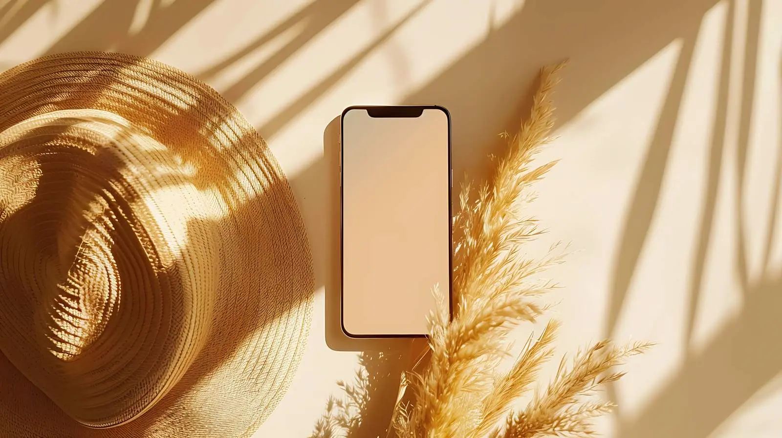 Smartphone with Straw Hat and Blank Screen Space — free download from Dotvec