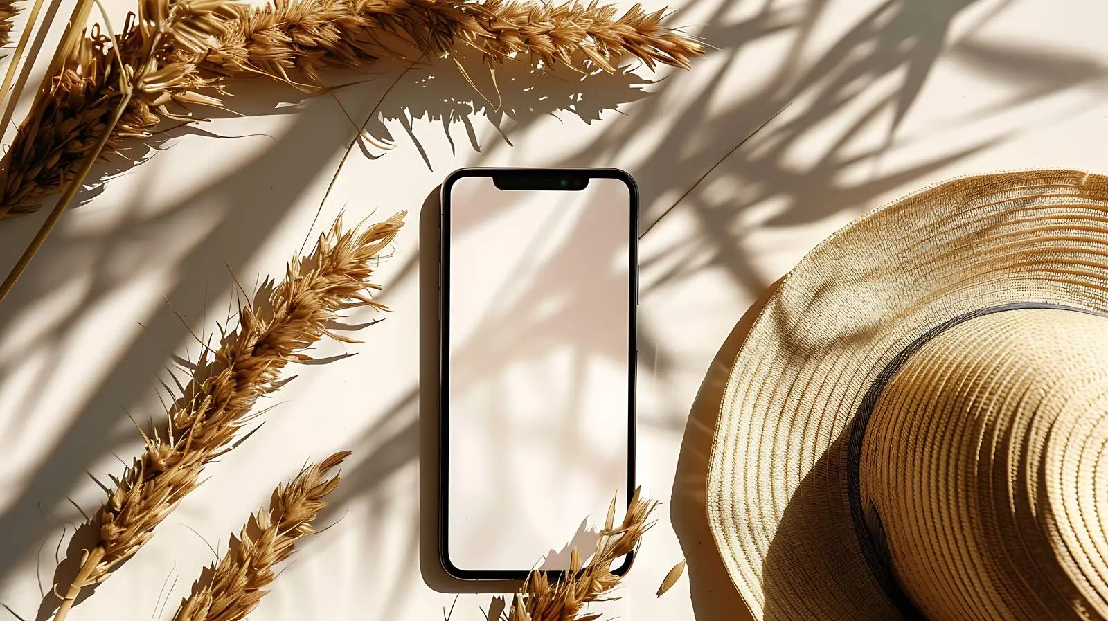 Smartphone Mockup with Straw Hat Background — free download from Dotvec