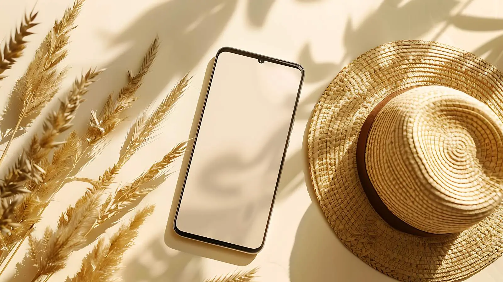 Smartphone Mockup with Straw Hat Background — free download from Dotvec