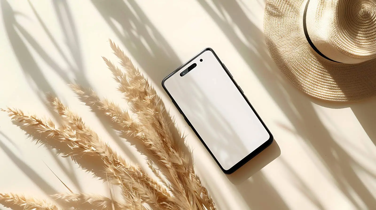 Smartphone with Blank Screen Mockup and Straw Hat – free phone usage image from Dotvec