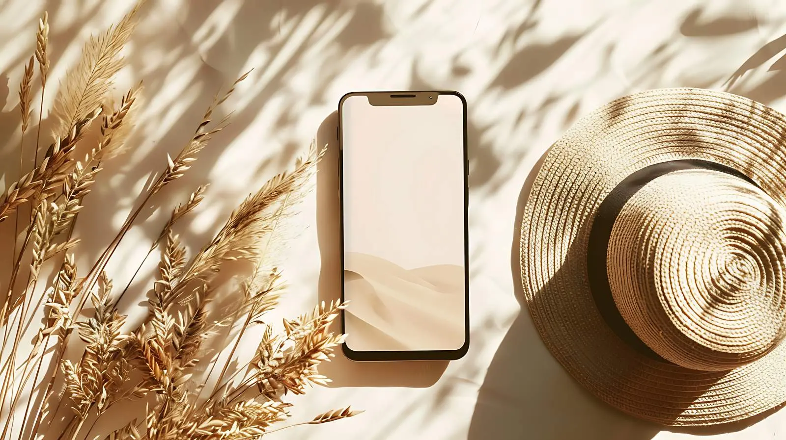 Smartphone Mockup with Straw Hat and Blank Screen — free download from Dotvec