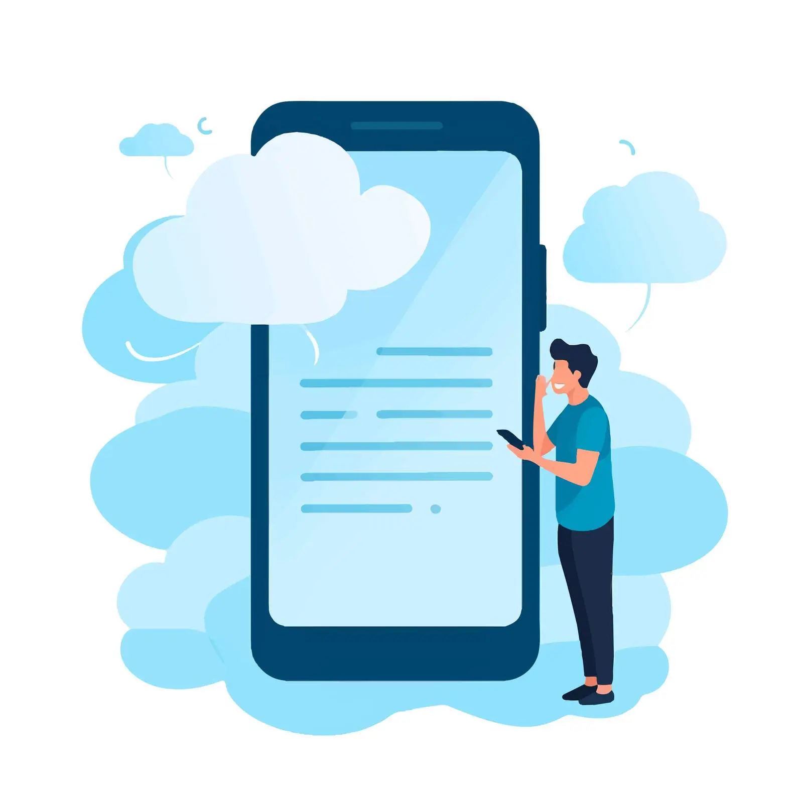 Cartoon Smartphone with User and Speech Bubble – free talking image from Dotvec