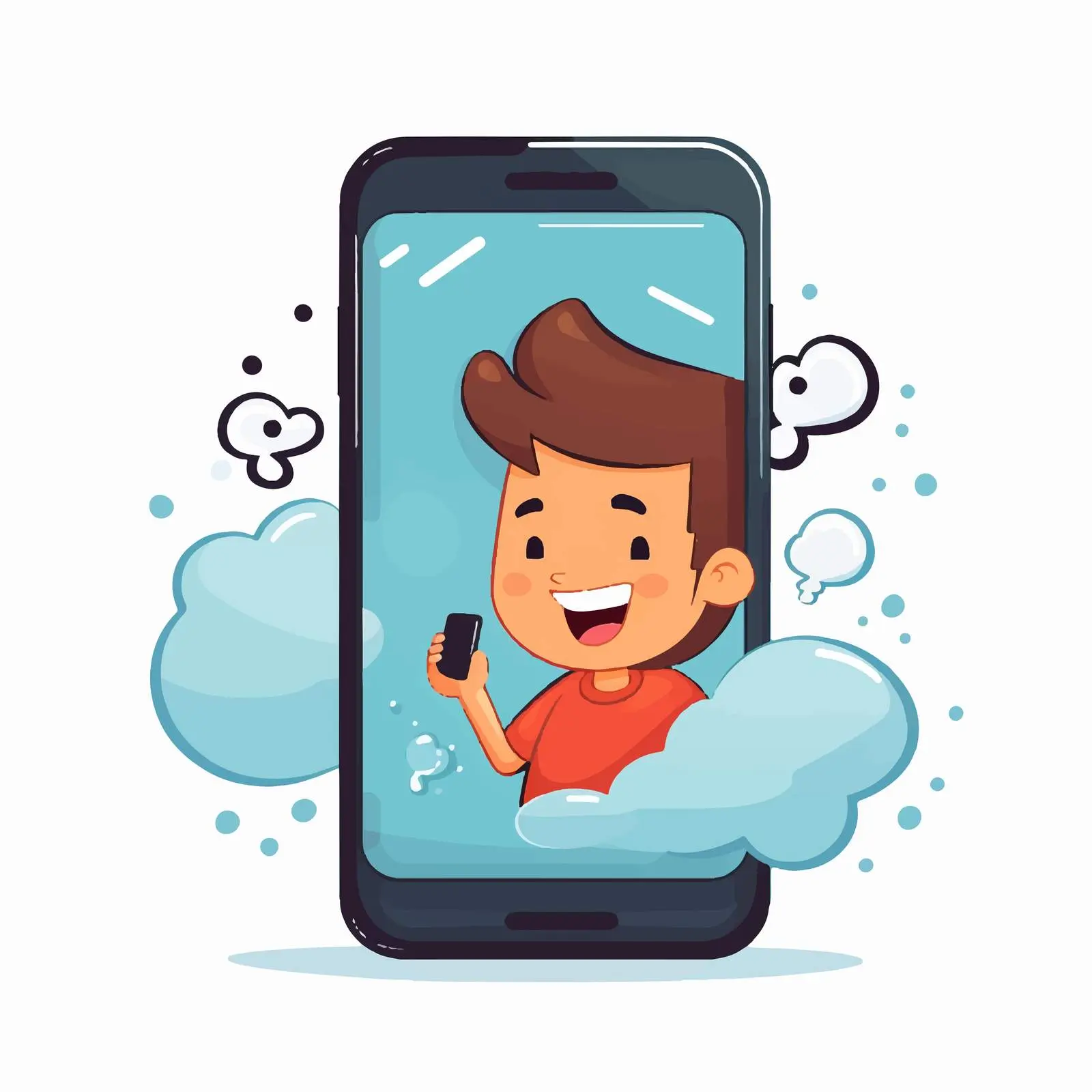 Cartoon Smartphone with User and Speech Bubble – free talking image from Dotvec