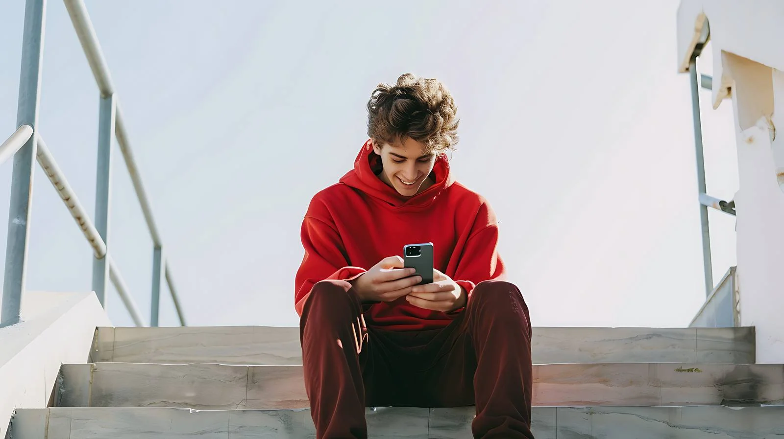 Happy Man in Red Pullover Sitting — free download from Dotvec