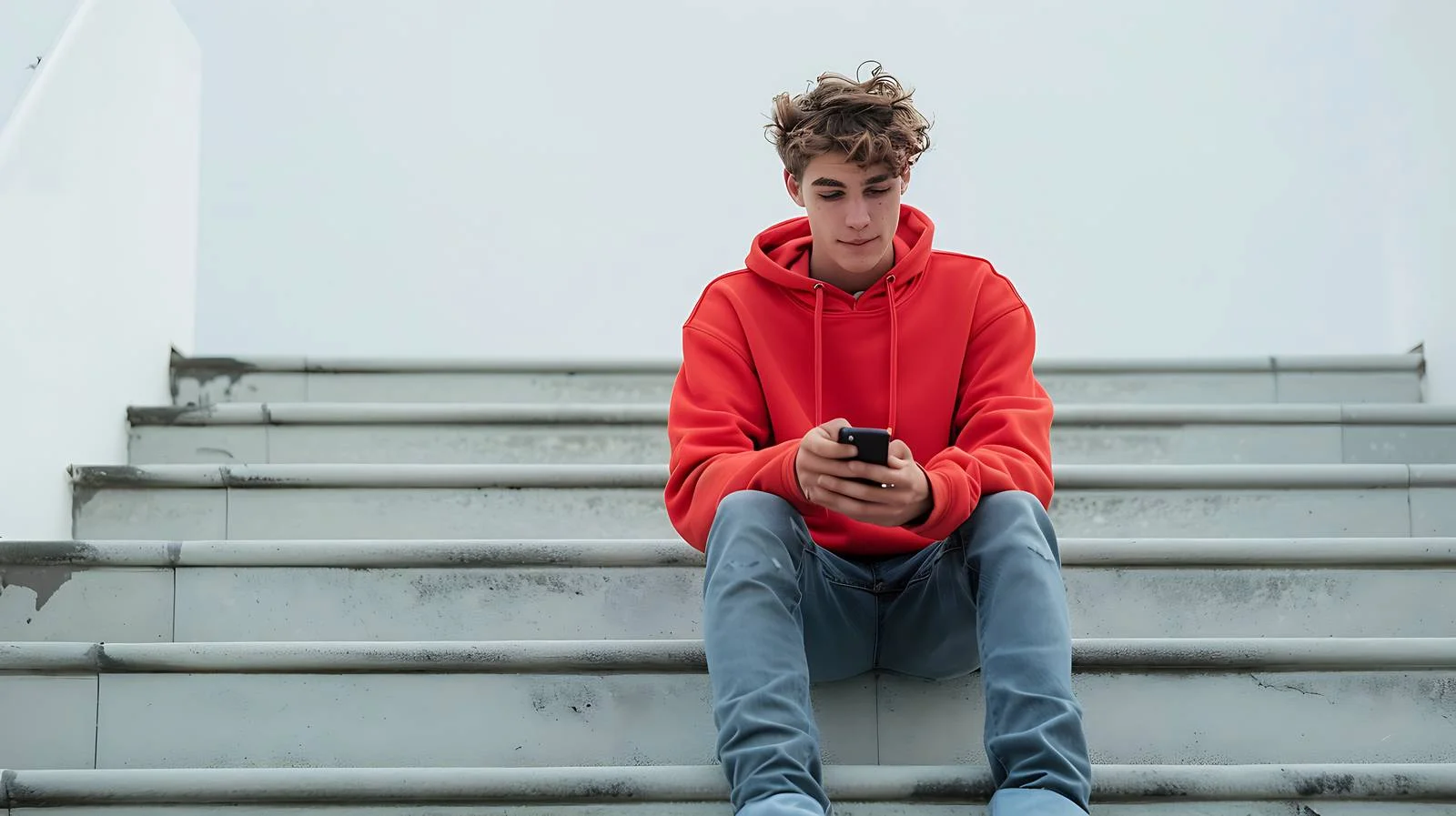 Cheerful Man in Red Pullover Sitting — free download from Dotvec