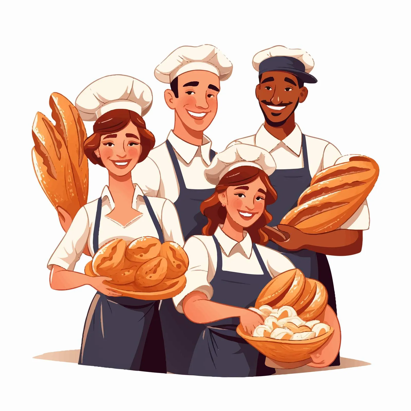 Smiling Bakers Flat Vector Illustration for Bakery – free fresh bread image from Dotvec