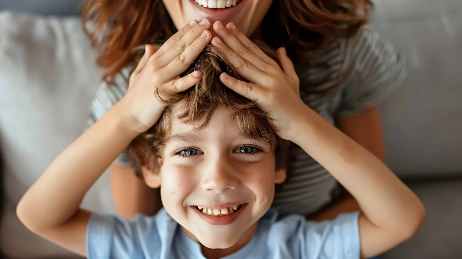 Son Playfully Covers Mother's Eyes — free download from Dotvec