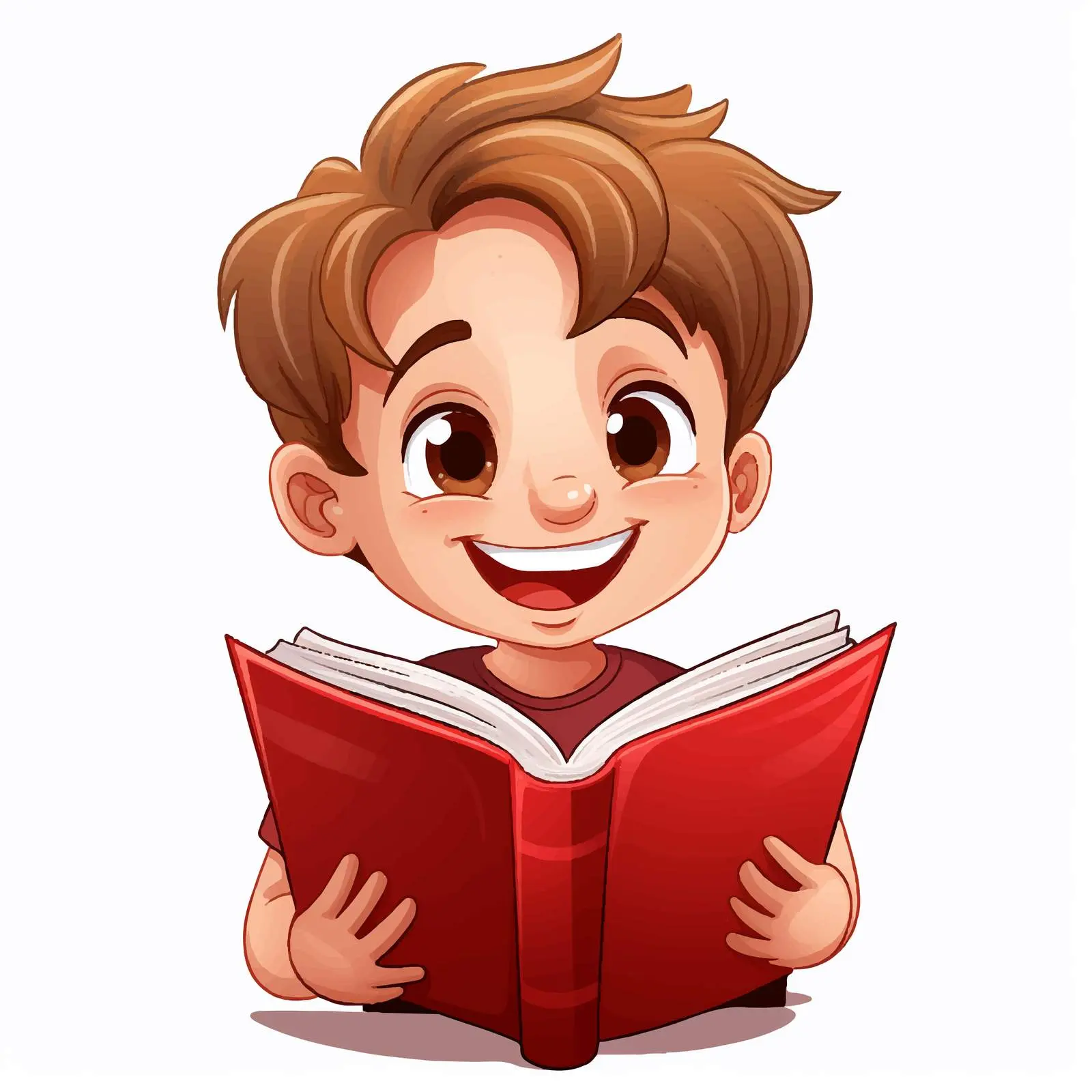 Smiling Boy Enjoying a Red Book Vector – free happy reading image from Dotvec
