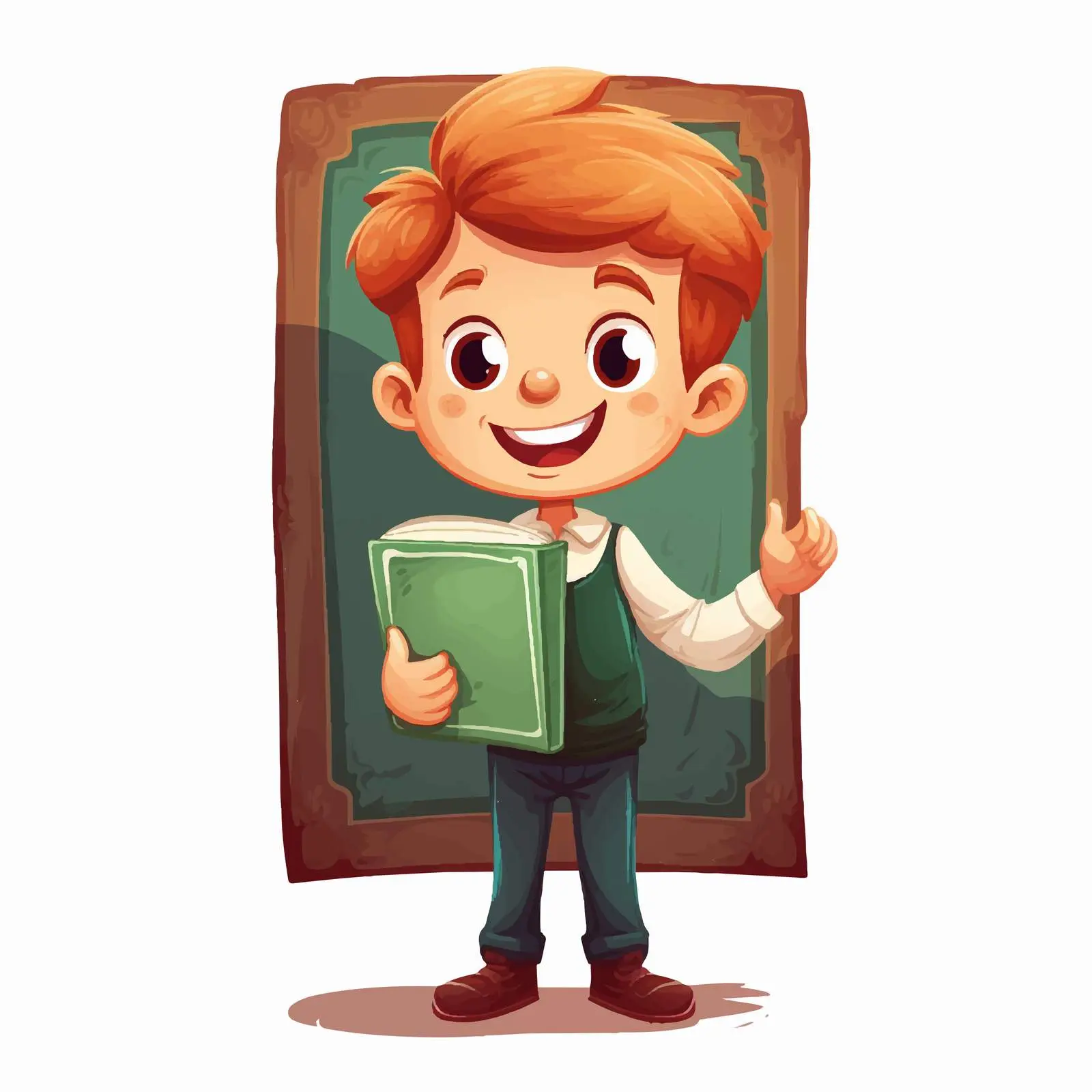 Smiling Boy with Book by Green Chalkboard — free download from Dotvec