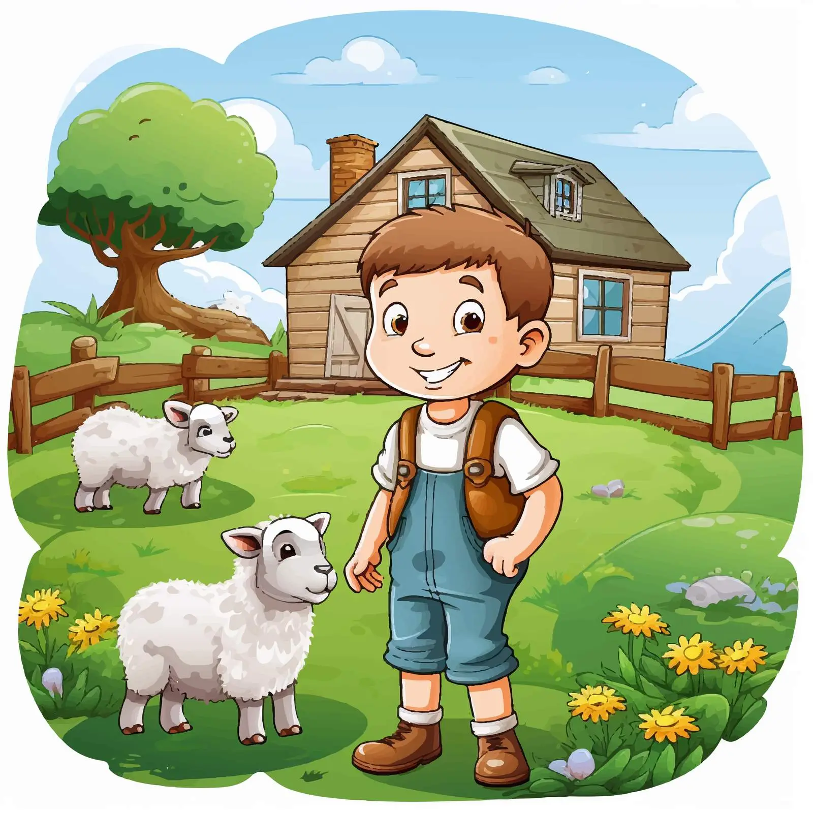 Smiling Boy with Sheep at Rural House — free download from Dotvec