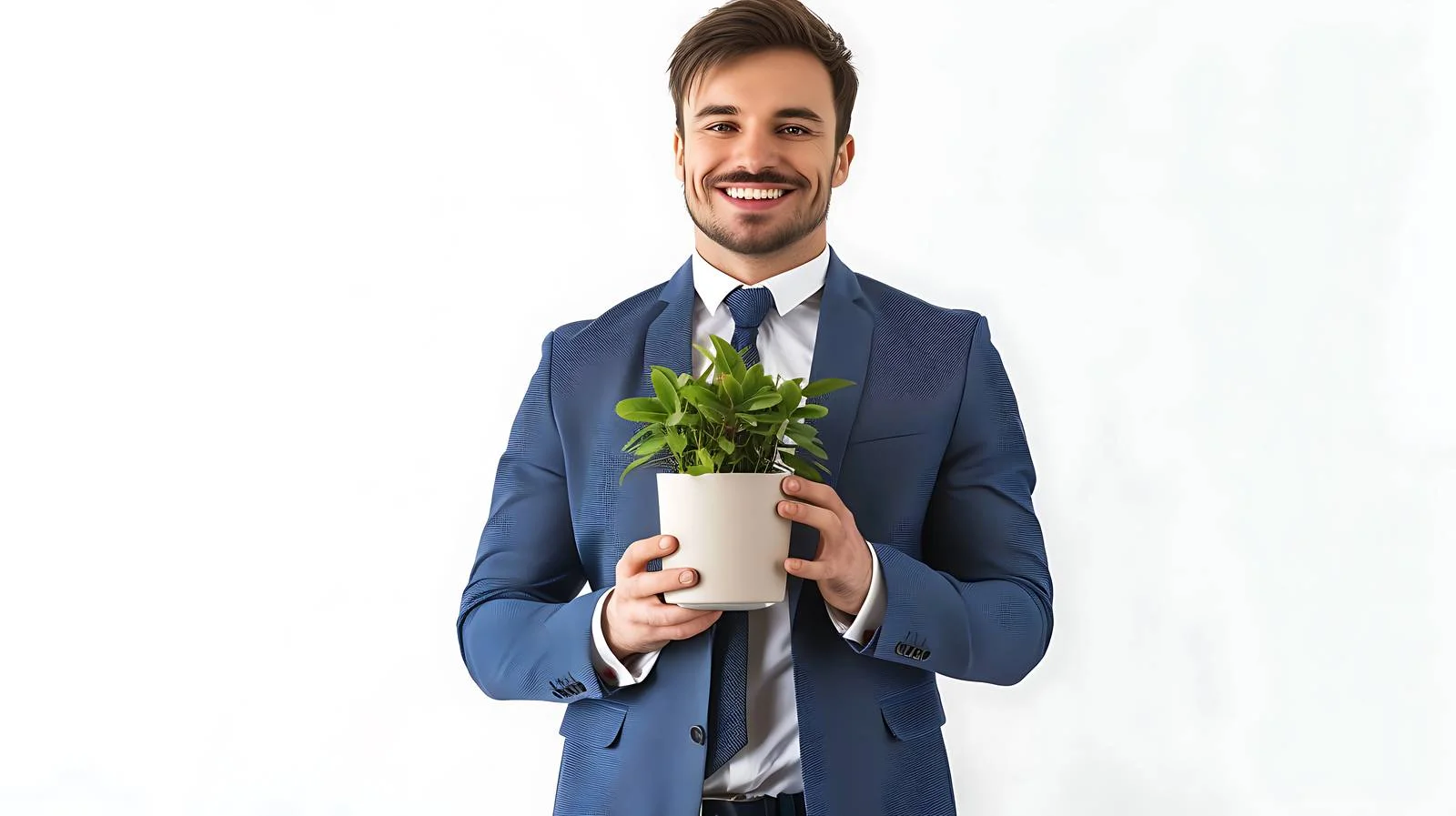 Businessman with Potted Plant Smiling Image — free download from Dotvec