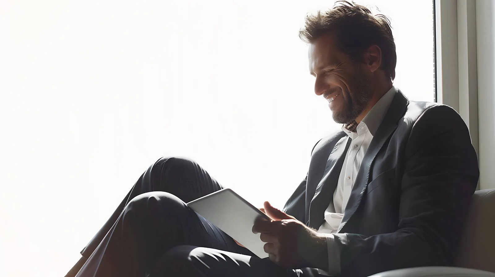 Professional Businessman Using Tablet Near Window — free download from Dotvec