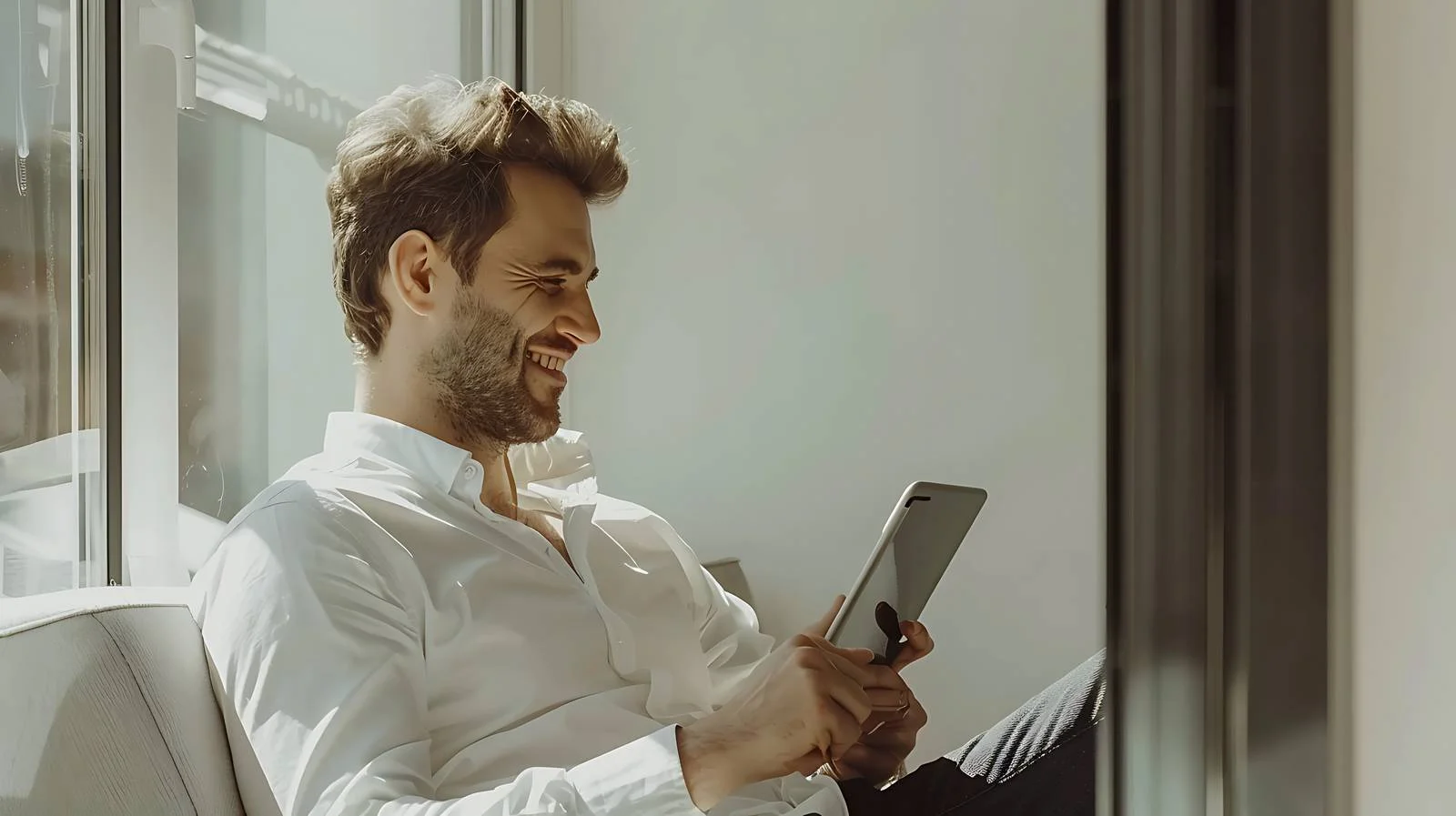 Businessman Using Tablet by Window — free download from Dotvec