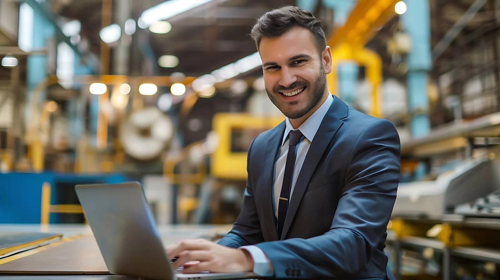 Businessman Working in Factory Setting — free download from Dotvec