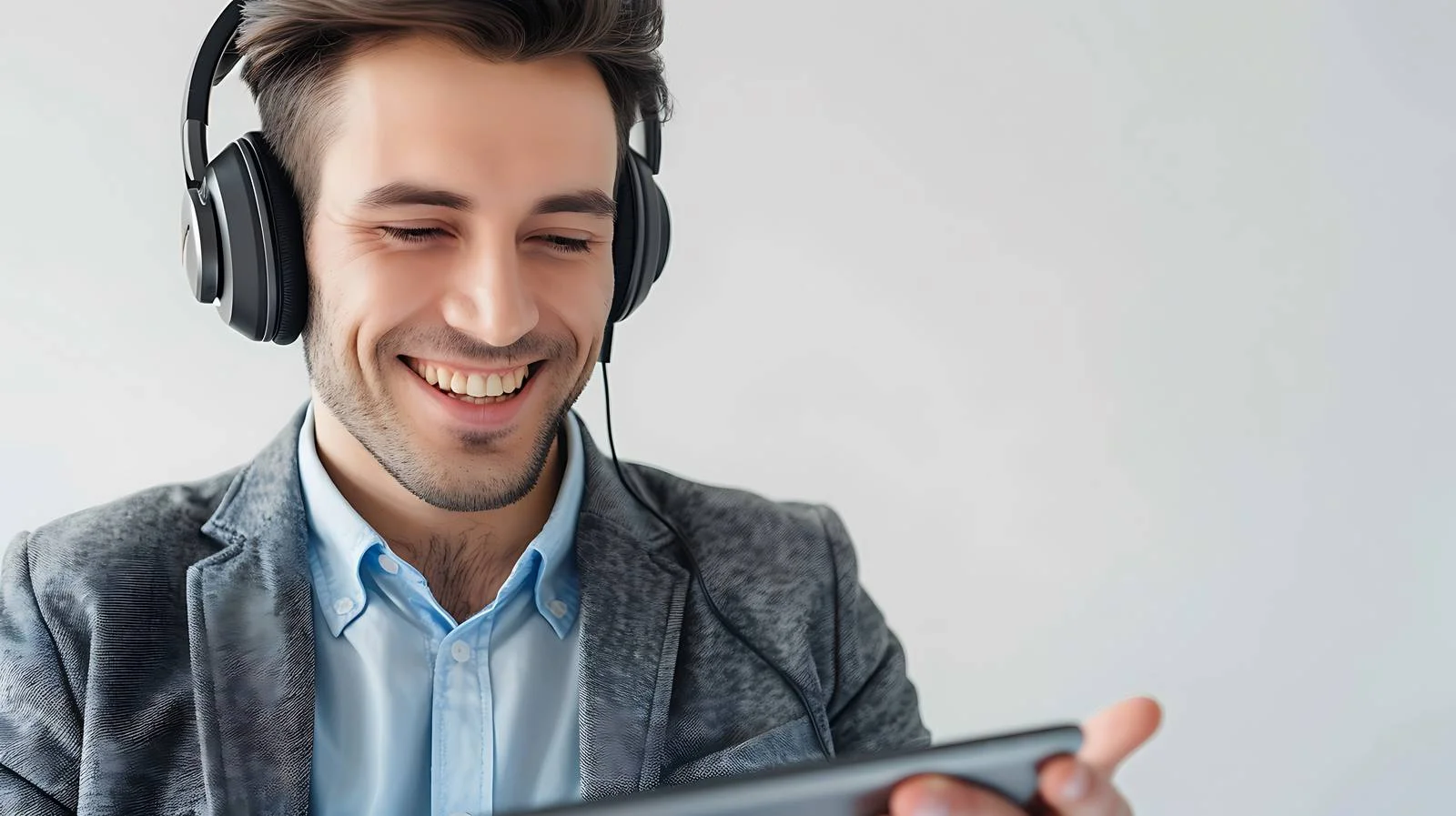Businessman using digital technology with headphones — free download from Dotvec