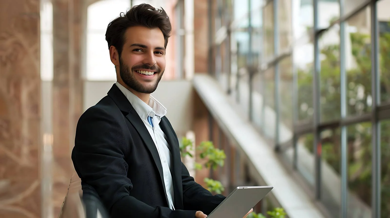 Executive with Tablet on City Balcony — free download from Dotvec