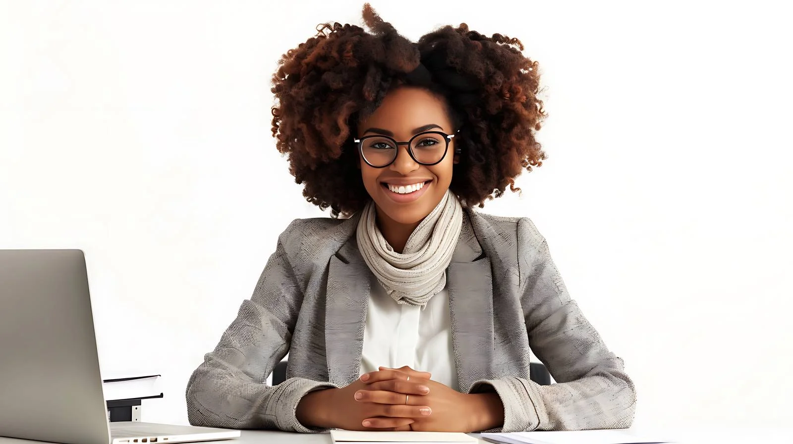 Happy Businesswoman Office Desk — free download from Dotvec