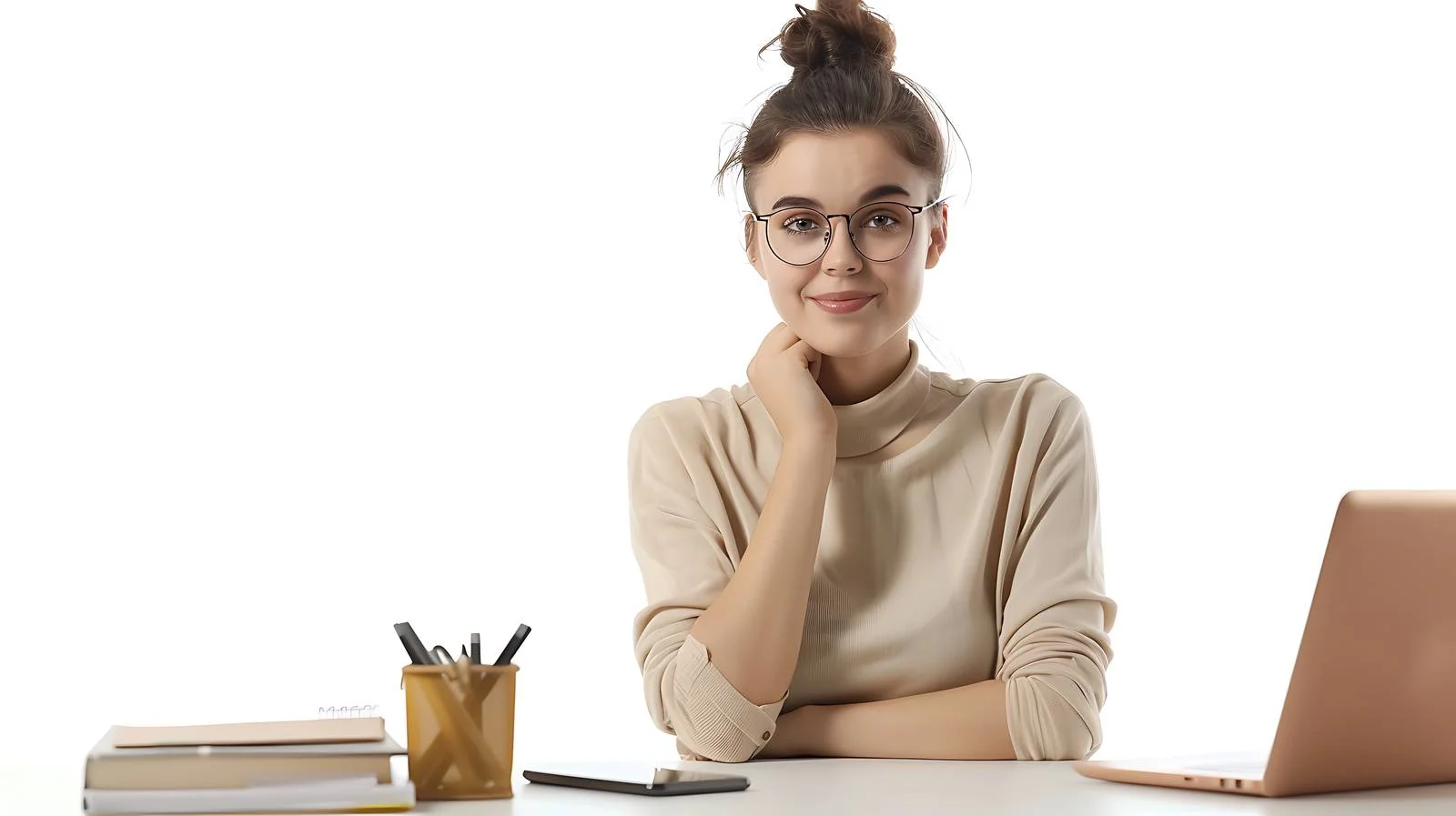 Professional Businesswoman Office Desk Portrait — free download from Dotvec