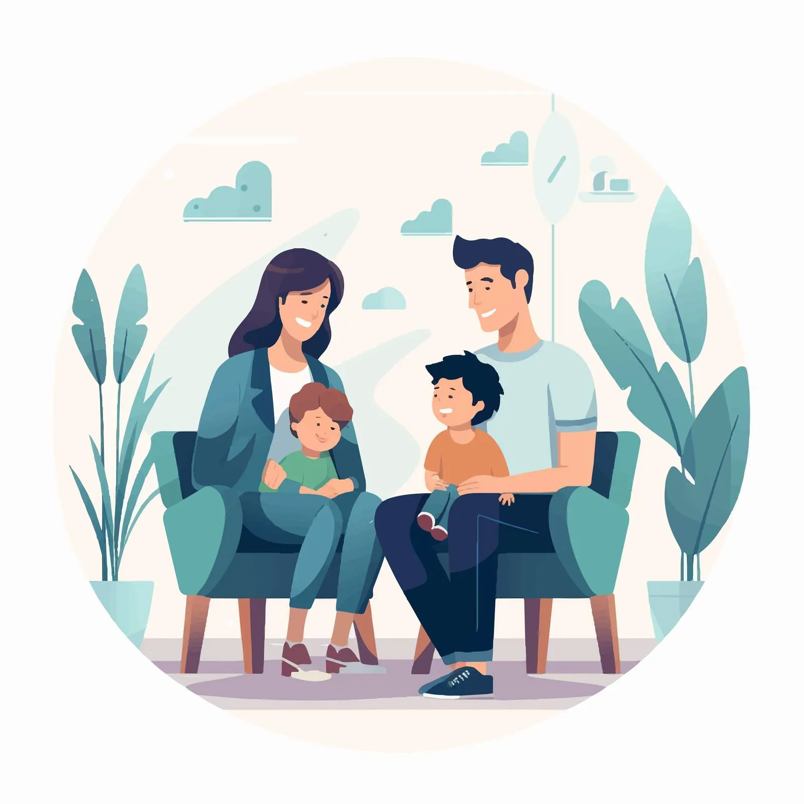 Cartoon Family Visiting Therapist Illustration — free download from Dotvec