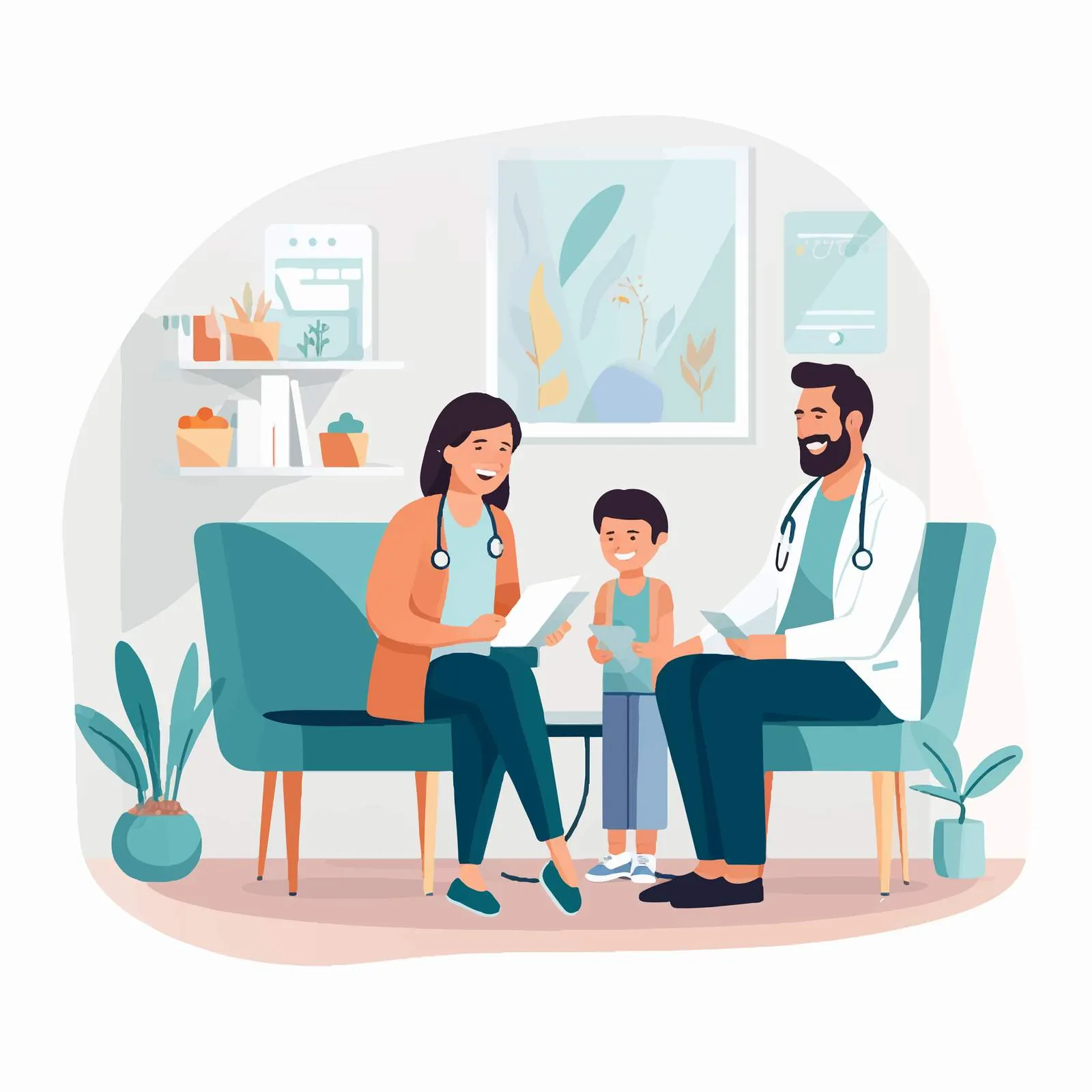 Cartoon Family Visiting Therapist Illustration — free download from Dotvec