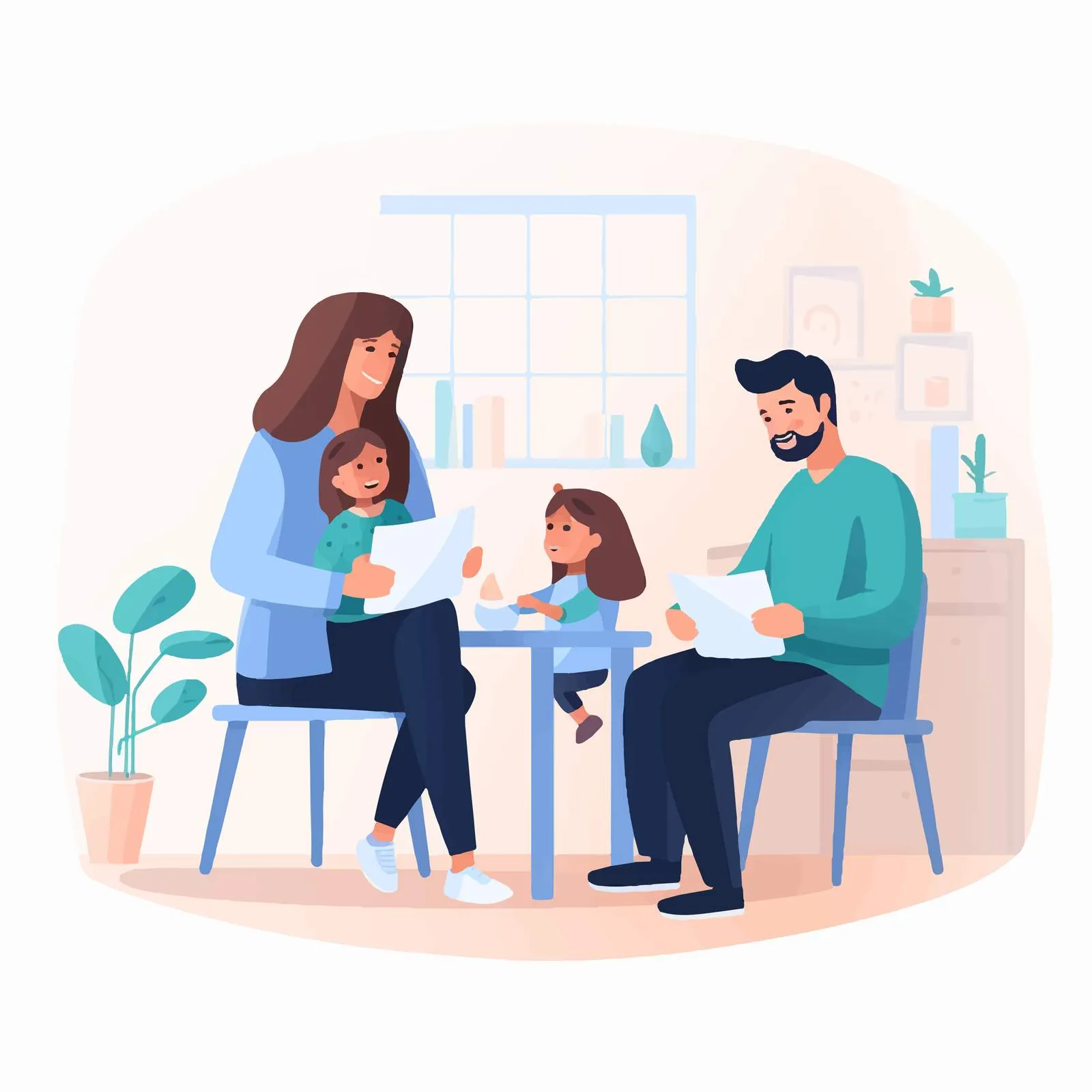 Smiling Cartoon Family Visiting Therapist Illustration free images image from Dotvec