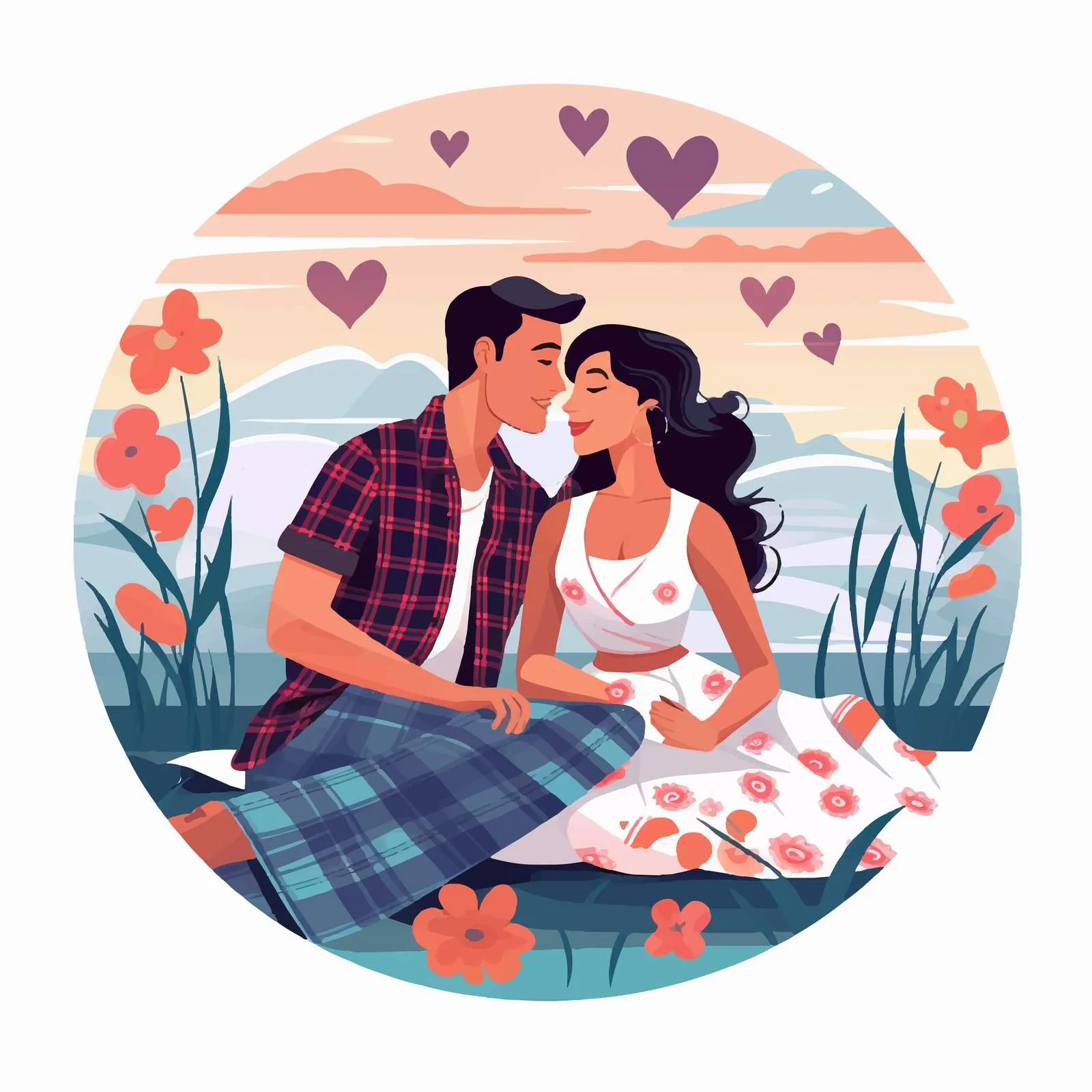 Romantic Couple in Swimsuits on Plaid Blanket — free download from Dotvec