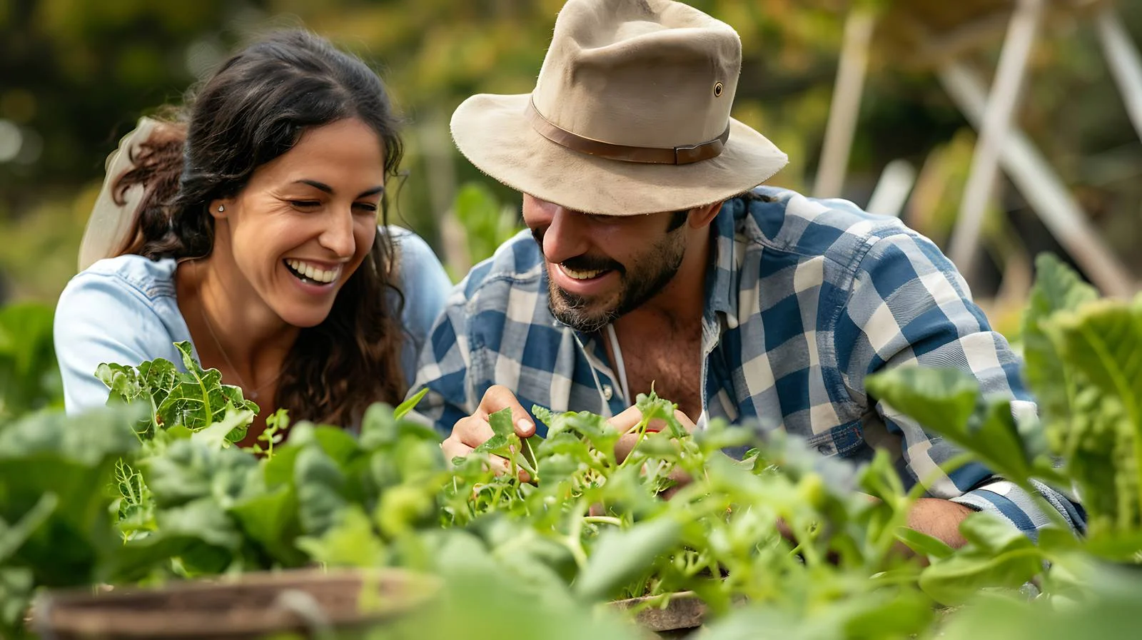 Happy couple planting together outdoors — free download from Dotvec