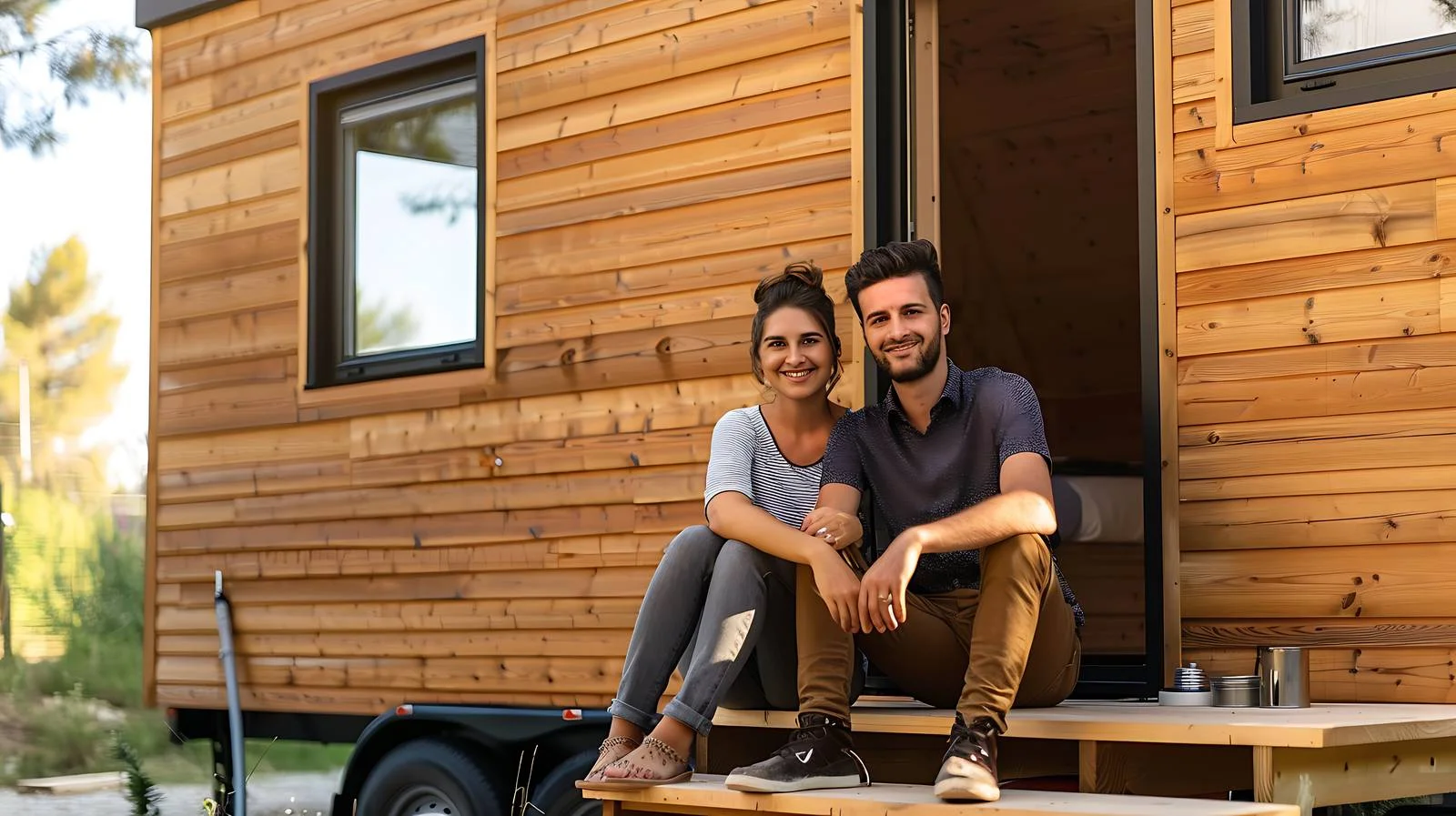 Happy Couple Outside Tiny House — free download from Dotvec