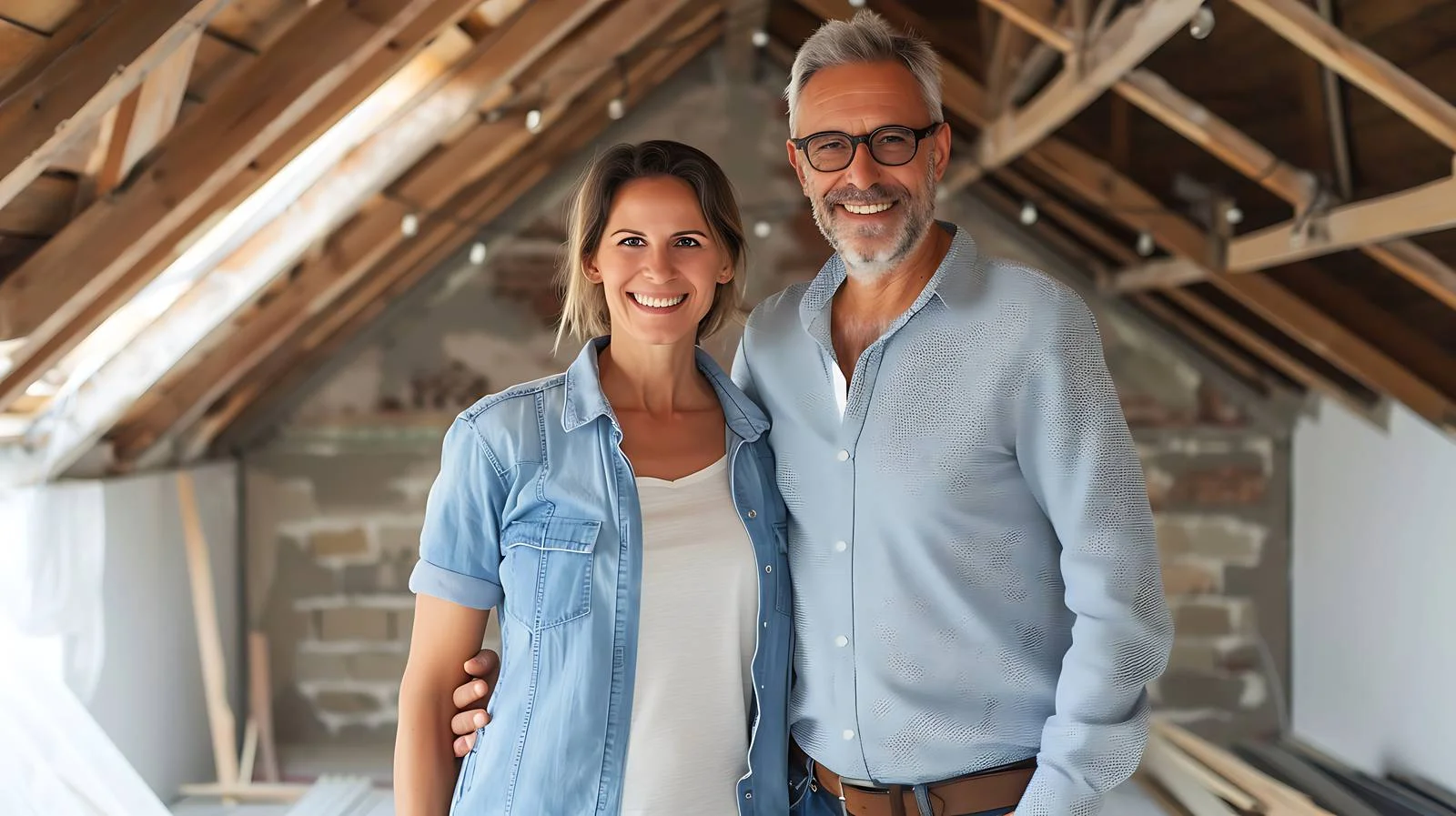 Renovated Attic Couple Smiling Together — free download from Dotvec