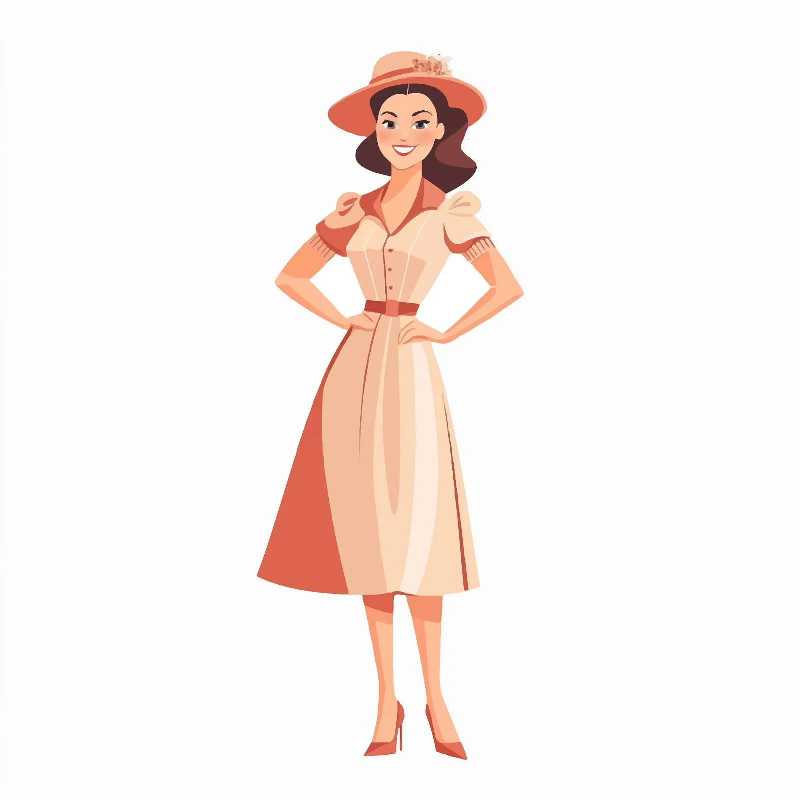 Elegant Woman in Dress and Hat Vector Art — free download from Dotvec