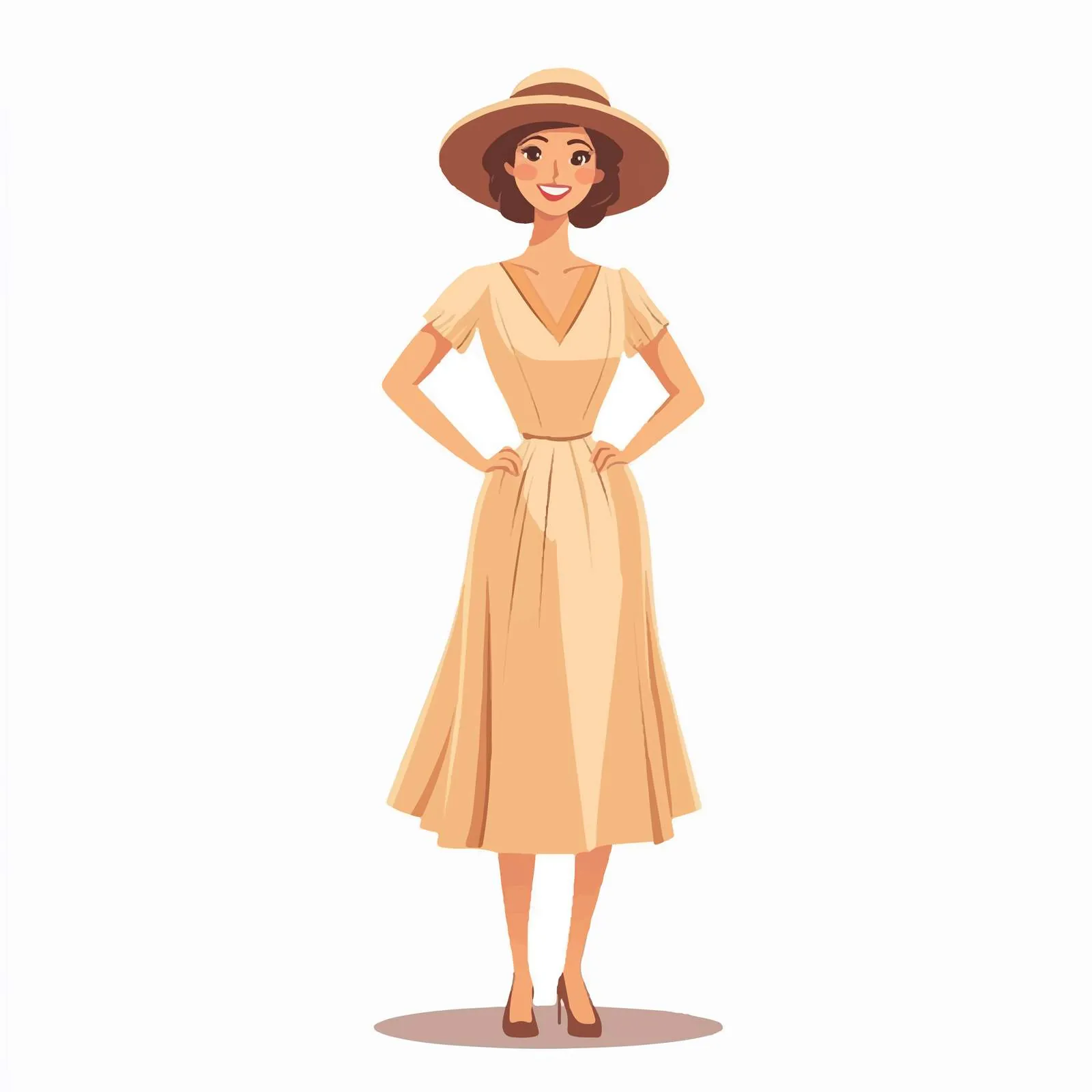 Elegant Woman in Dress and Hat Vector — free download from Dotvec