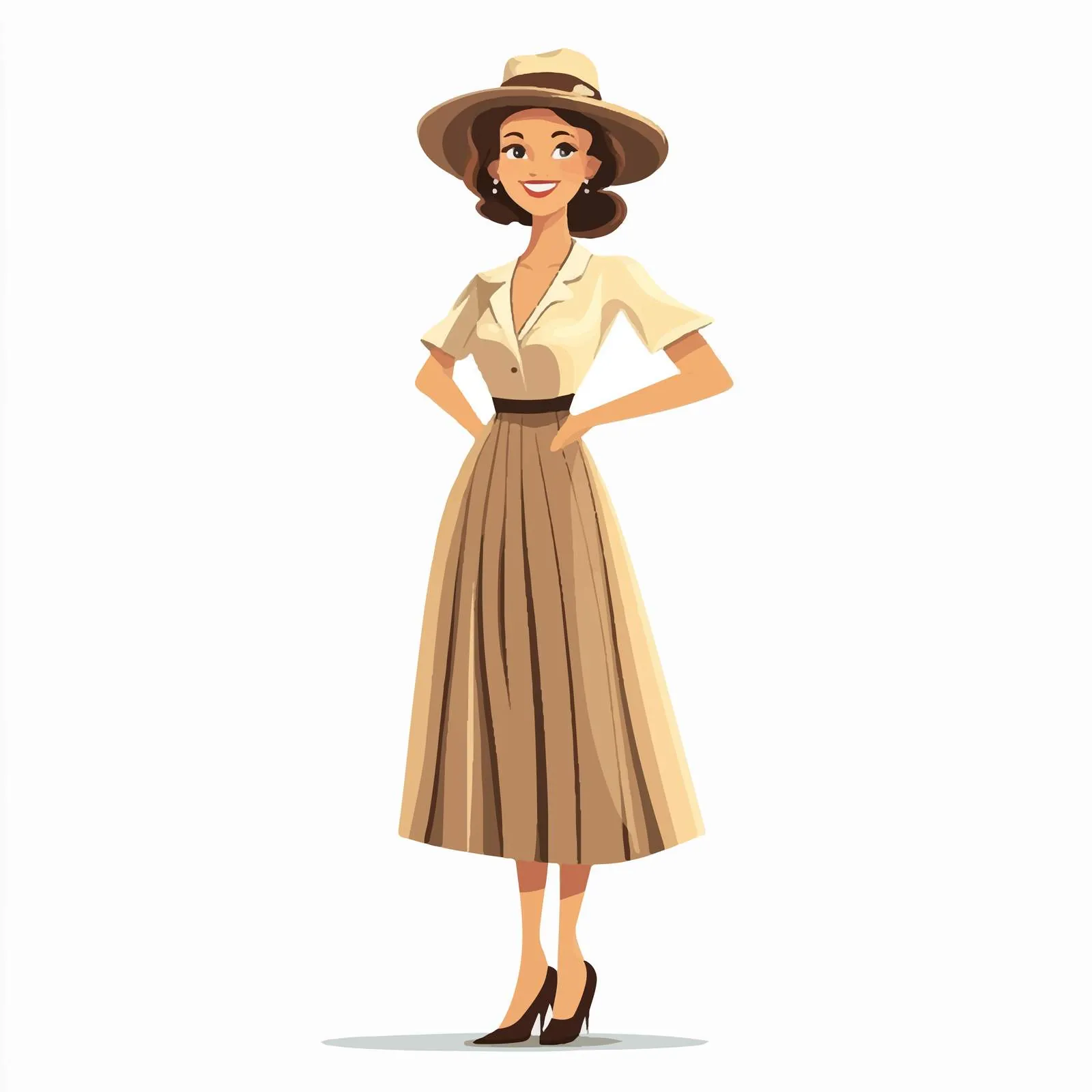 Elegant Woman in Dress and Hat Vector Art — free download from Dotvec