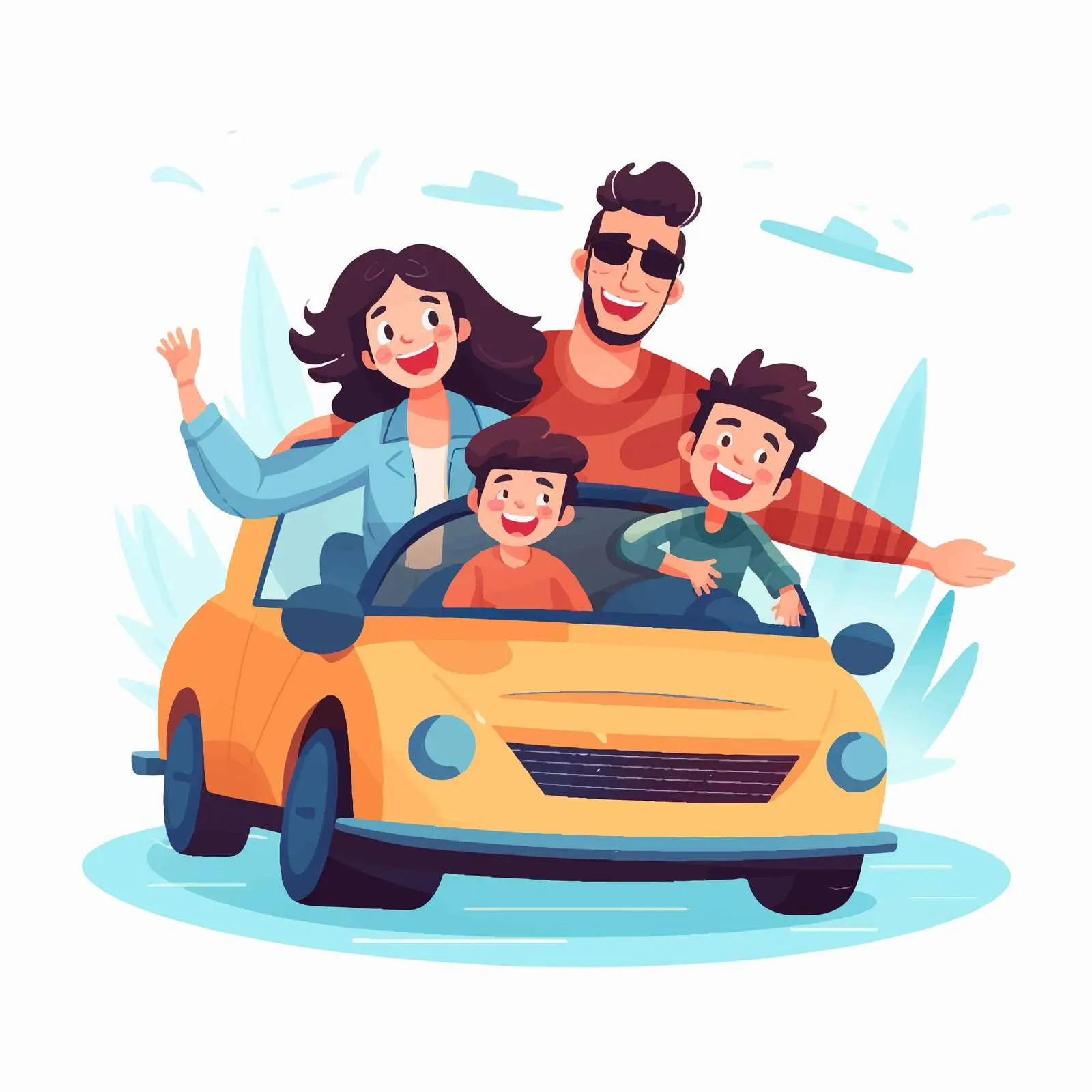 Happy Family Riding in Car - Vector Illustration — free download from Dotvec