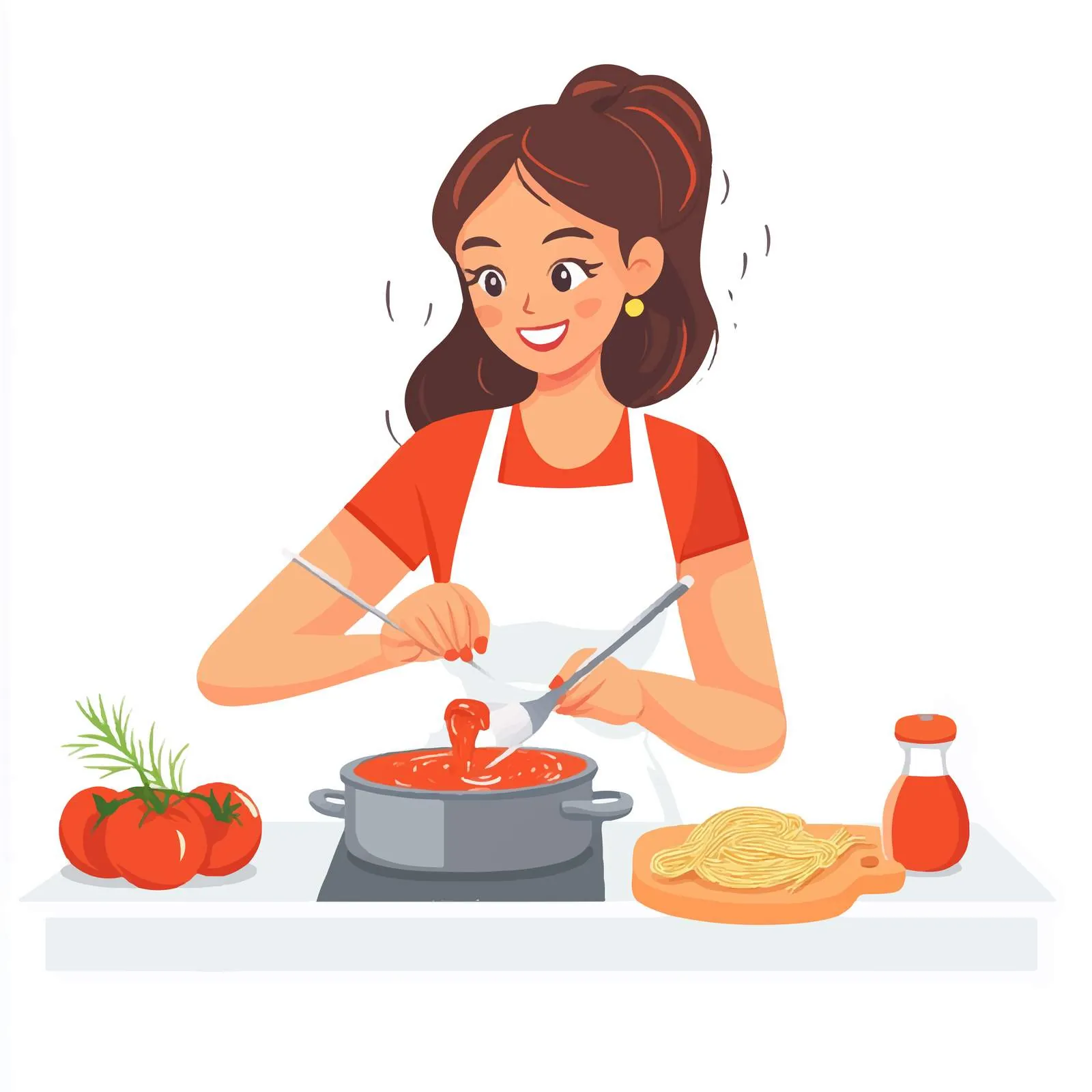 Happy Woman Making Tomato Sauce for Pasta — free download from Dotvec