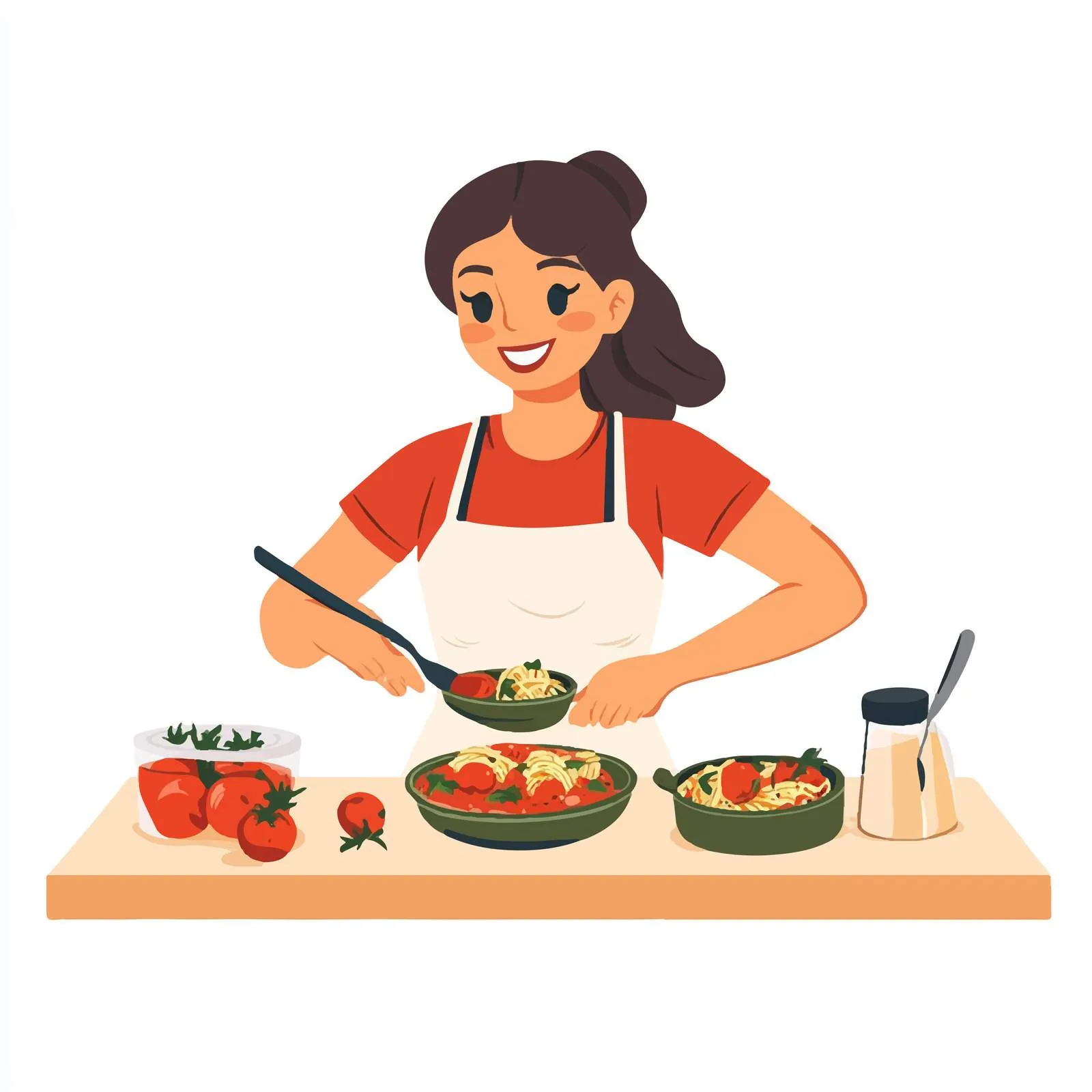Smiling Female Cooking Tomato Sauce for Pasta — free download from Dotvec