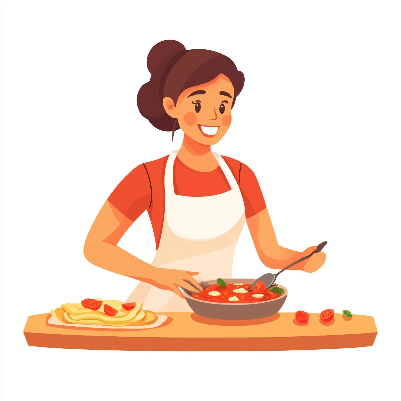Smiling Female Cooking Tomato Sauce for Pasta — free download from Dotvec