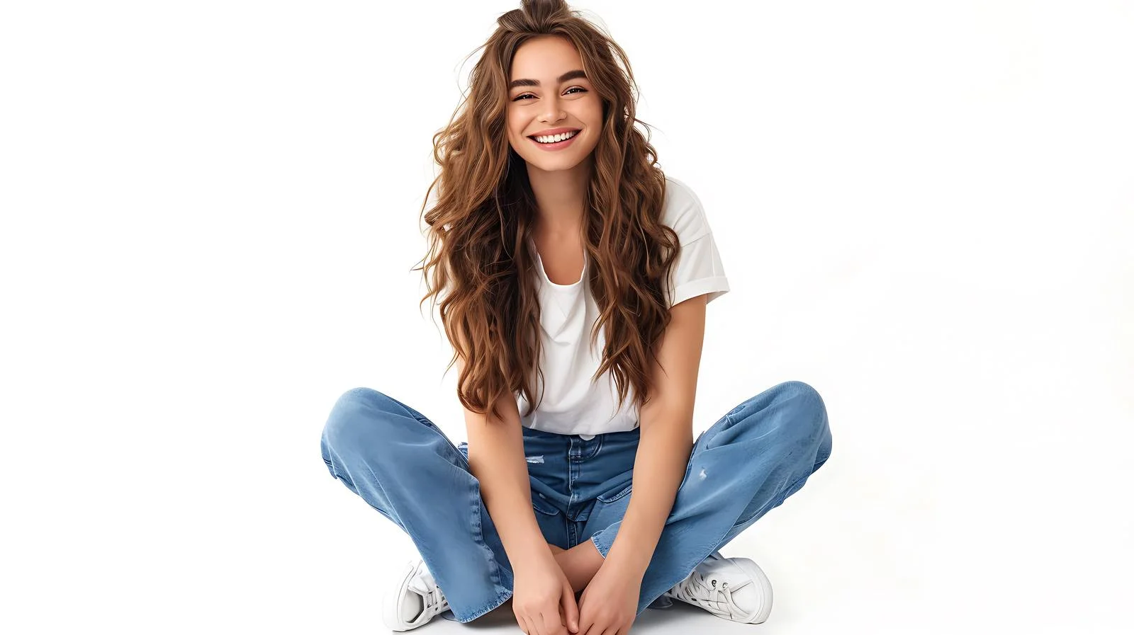Cheerful Young Lady in Denim Trousers — free download from Dotvec