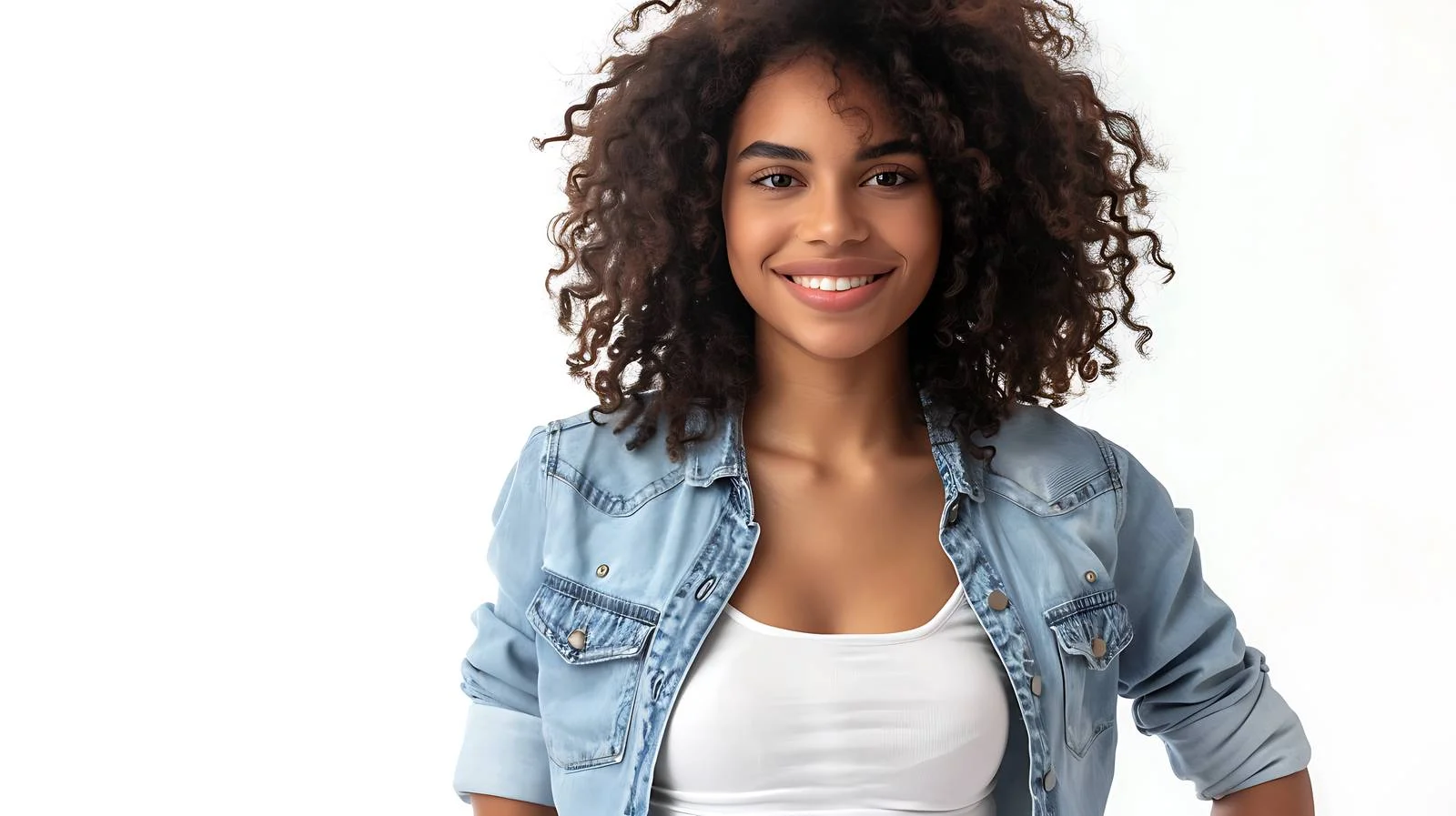 Cheerful youthful lady in denim jeans isolated — free download from Dotvec