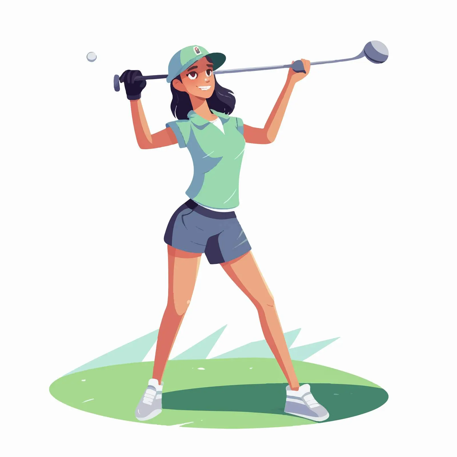 Smiling Girl with Niblick After Hit – free action pose image from Dotvec