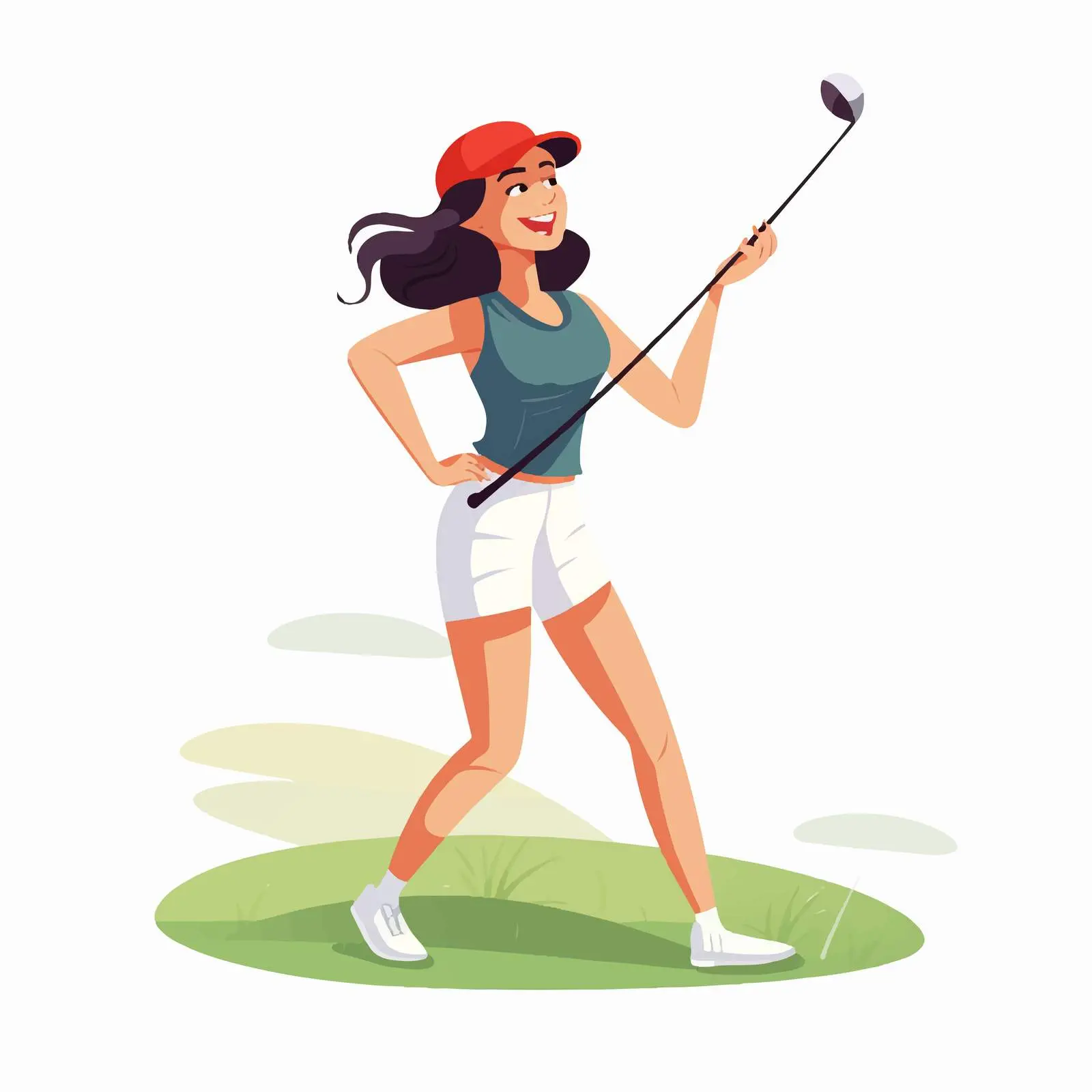 Smiling Golfer with Niblick After Swing – free action pose image from Dotvec