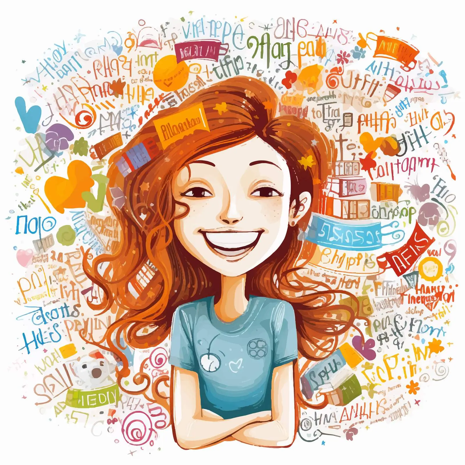 Smiling Girl Surrounded by Positive Words Vector — free download from Dotvec