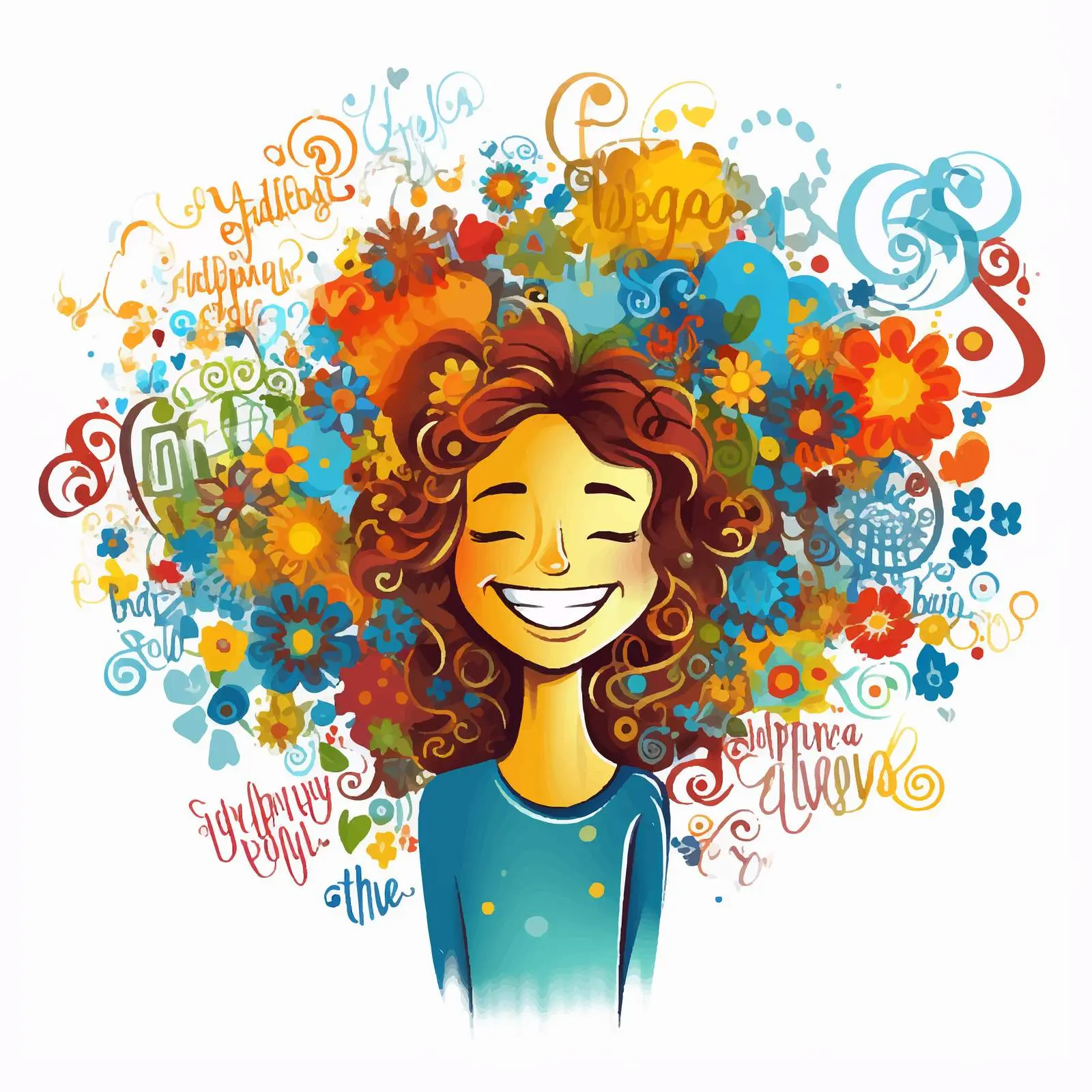 Smiling Girl Surrounded by Positive Words Vector — free download from Dotvec