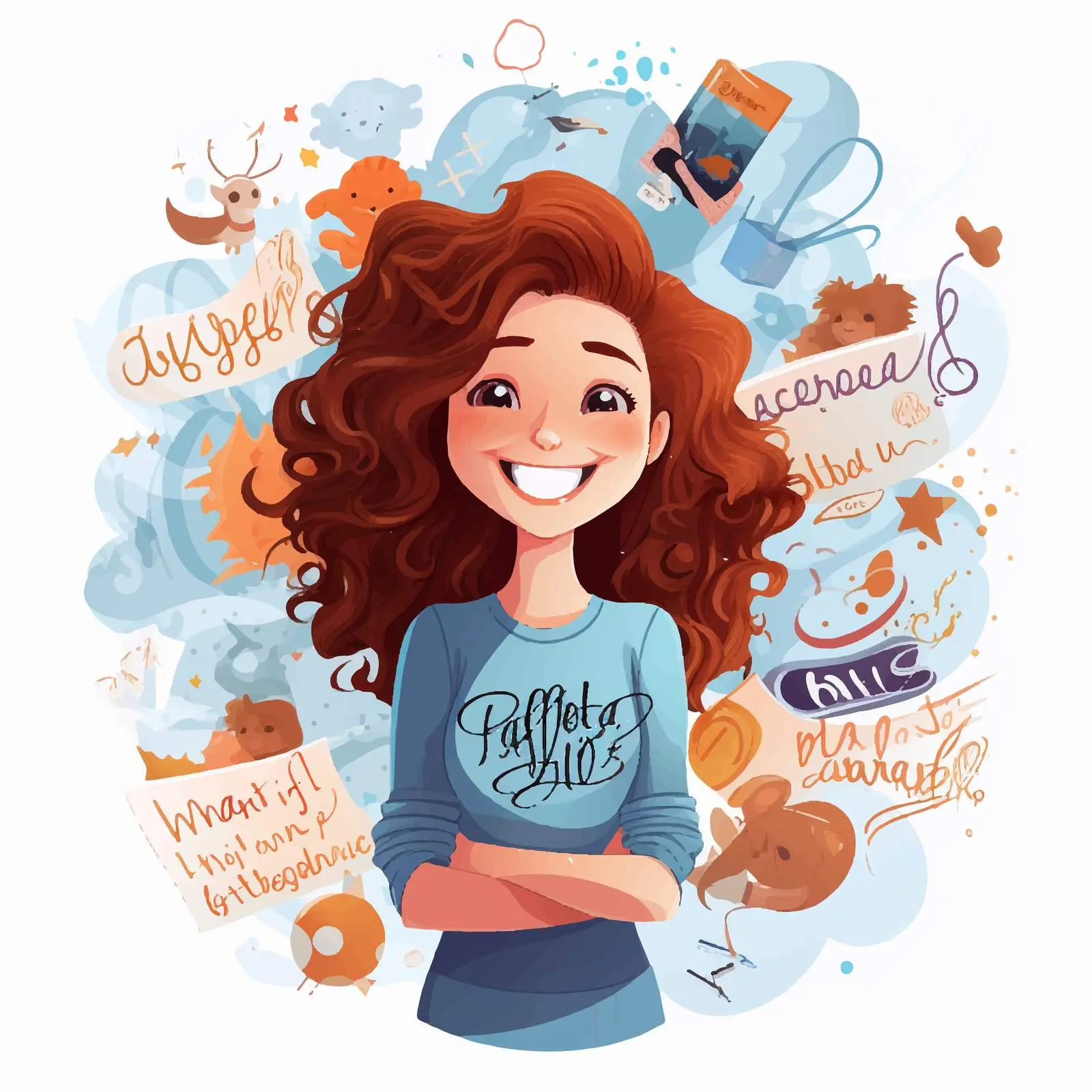 Smiling Girl with Positive Words Vector Art — free download from Dotvec