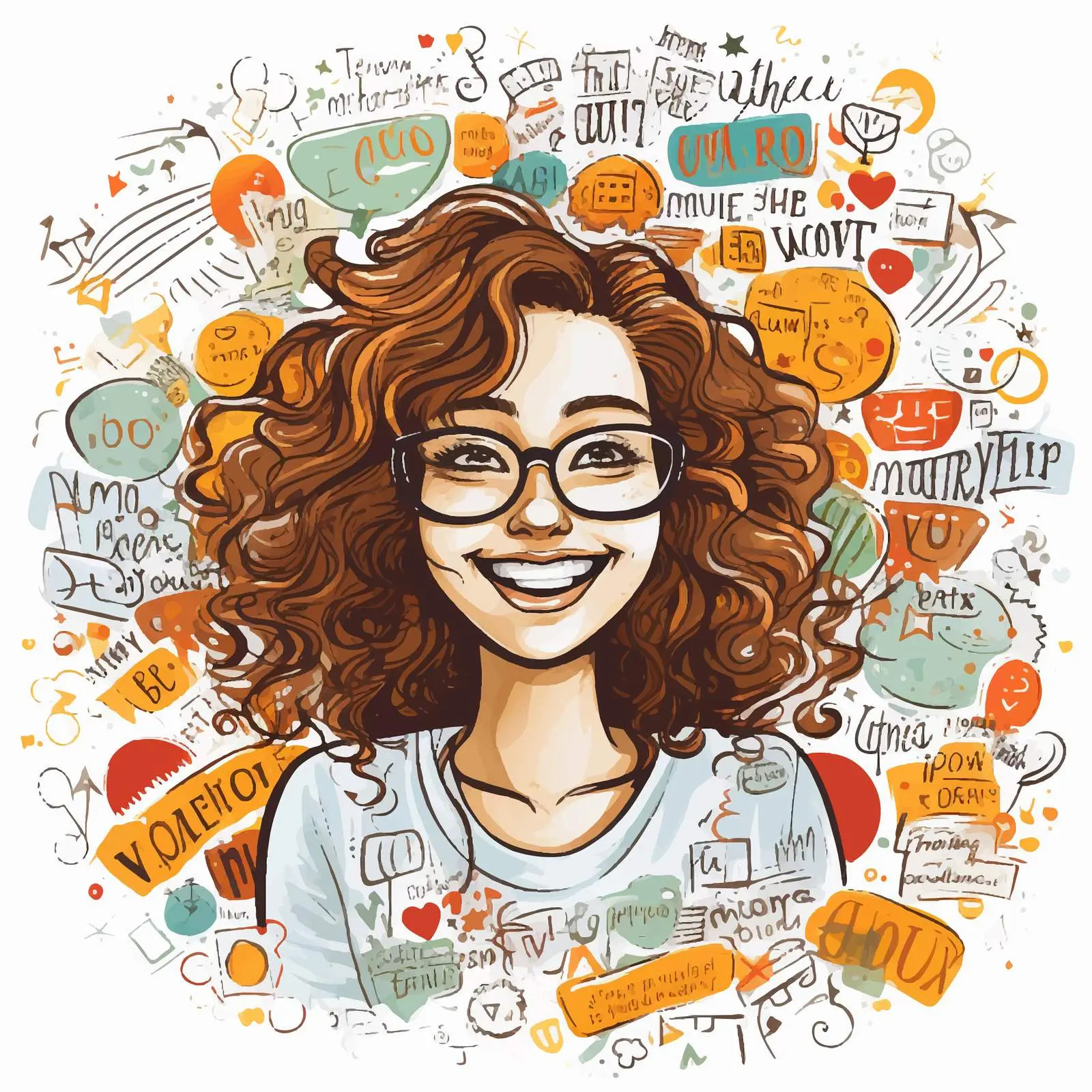 Smiling Girl Surrounded by Positive Words — free download from Dotvec