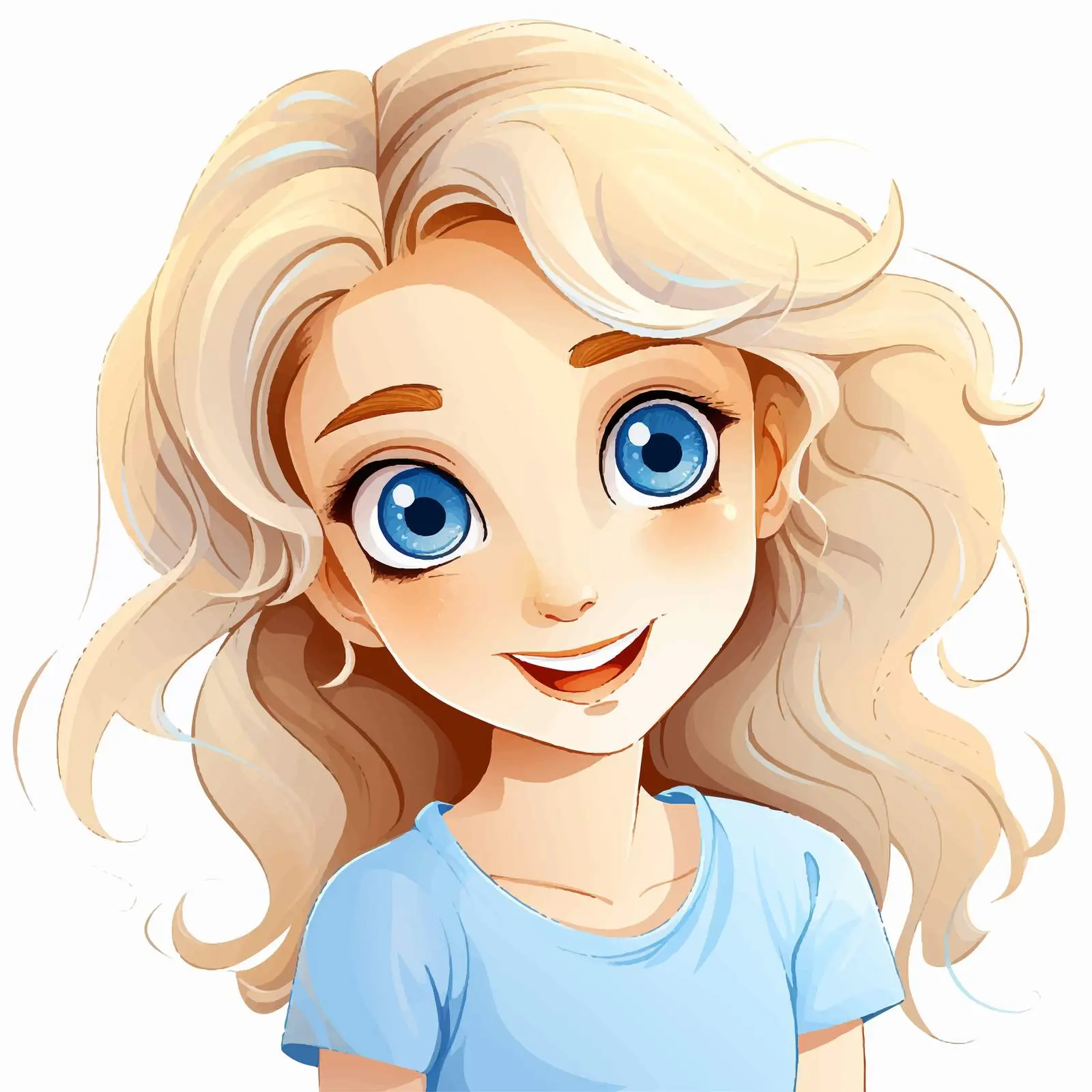 Smiling Girl Cartoon with Big Blue Eyes — free download from Dotvec