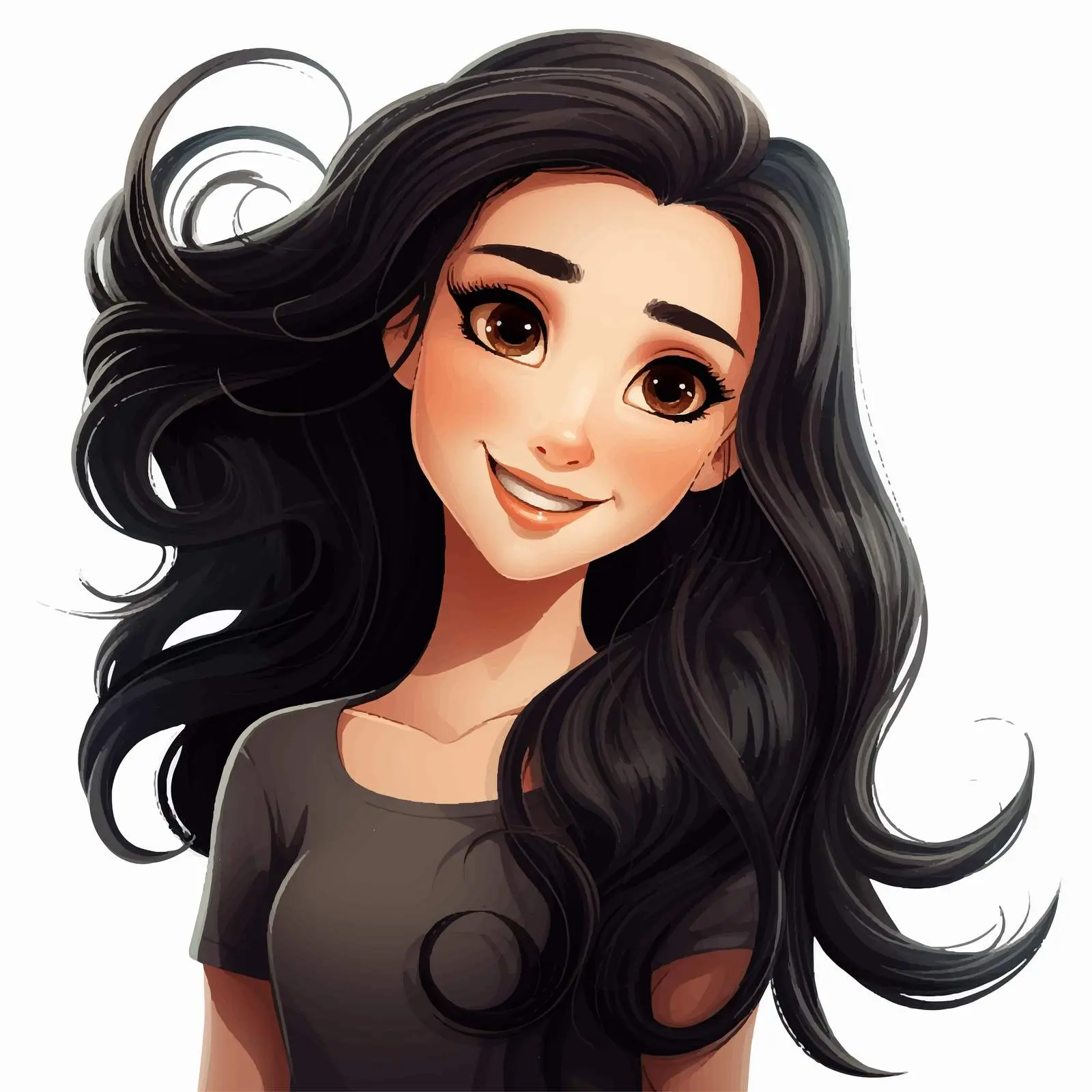Smiling Girl with Long Black Hair Vector — free download from Dotvec