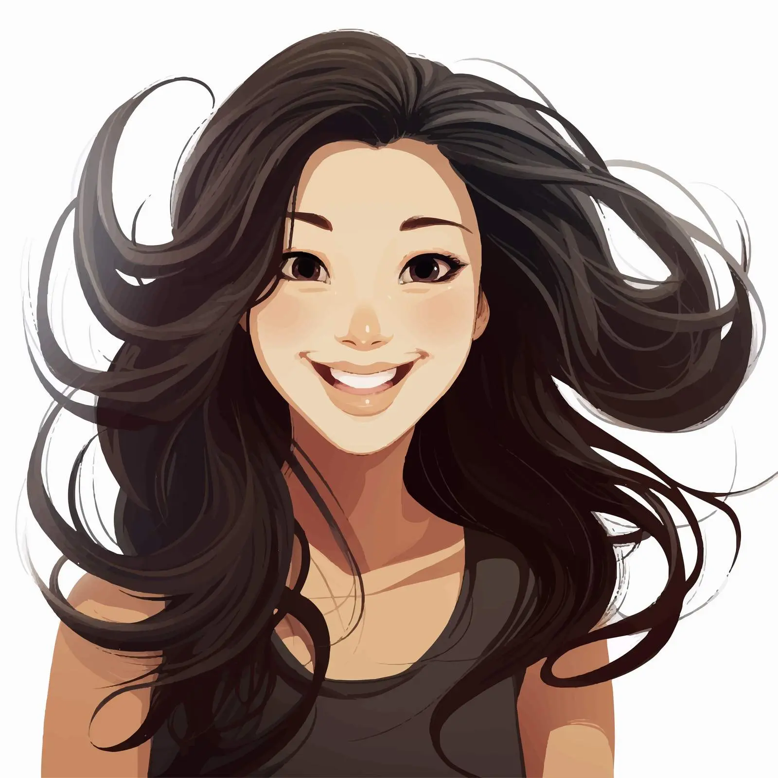 Smiling Girl in Black Hair Cartoon Vector — free download from Dotvec
