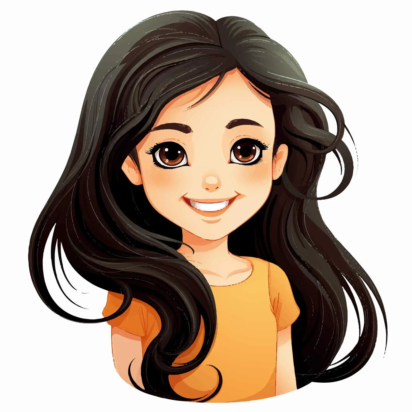 Smiling Girl with Long Black Hair Vector — free download from Dotvec