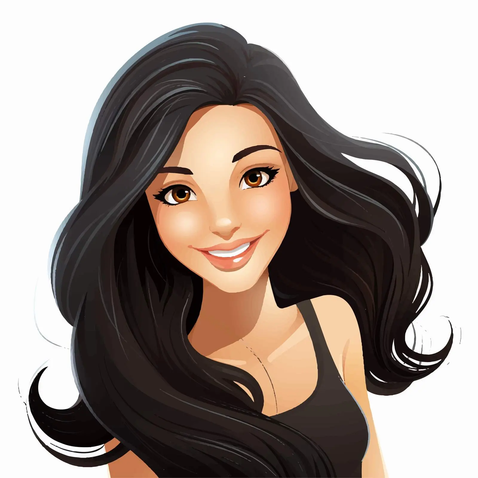 Smiling Girl with Long Black Hair Vector — free download from Dotvec